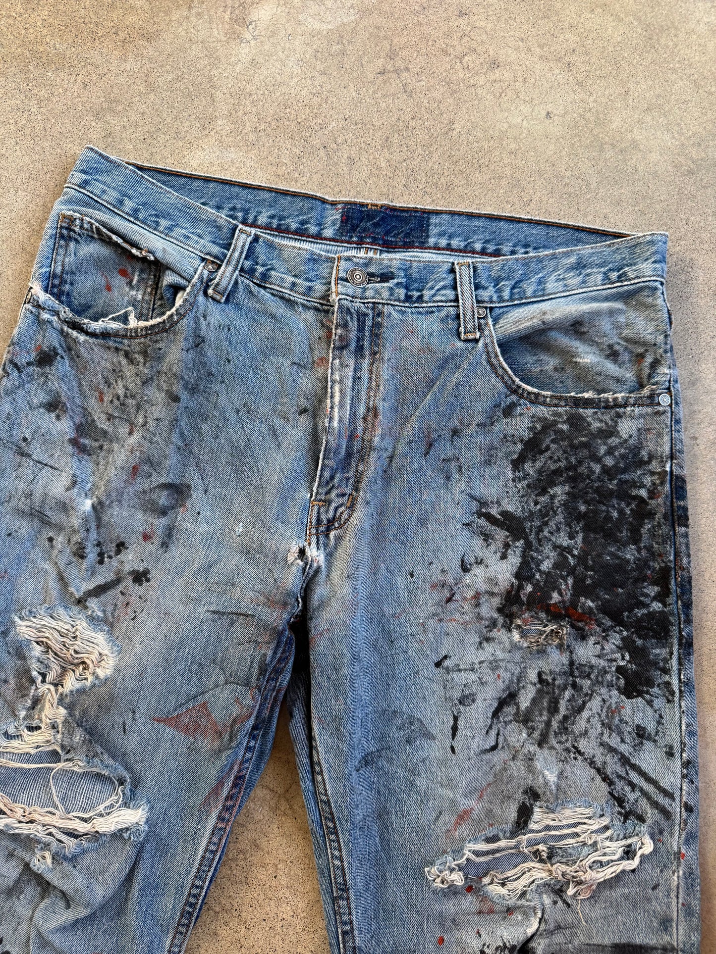 Vintage 1990s Arizona Jean Co. Distressed Paint Splatter Jeans | Waist 38”