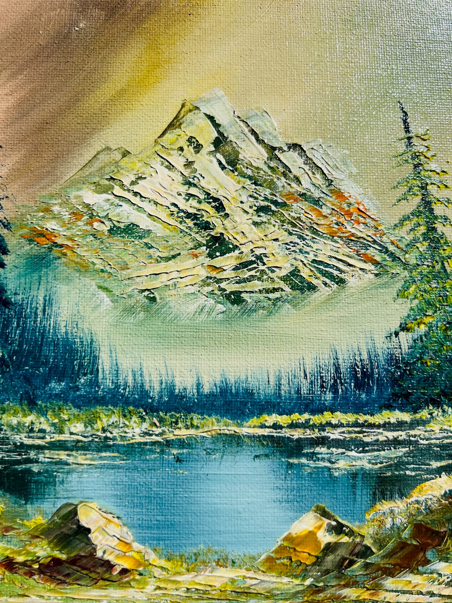 Vintage 1970s Mountain Landscape Oil Painting