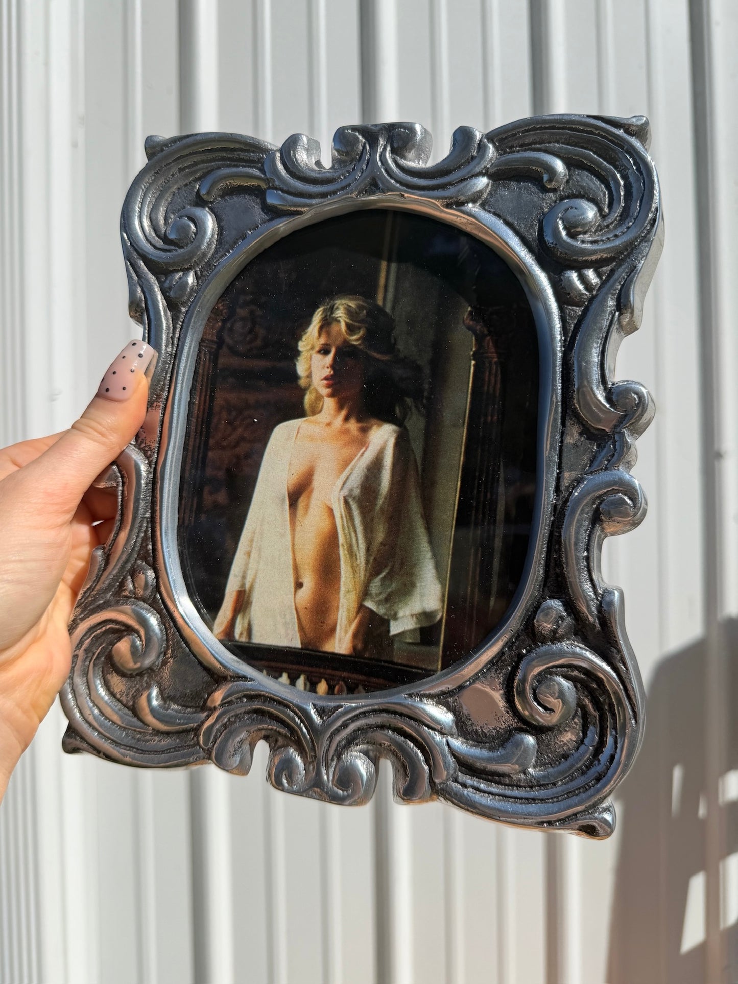 Vintage 1970s Silver Baroque-Style "Nude Woman" Framed Print