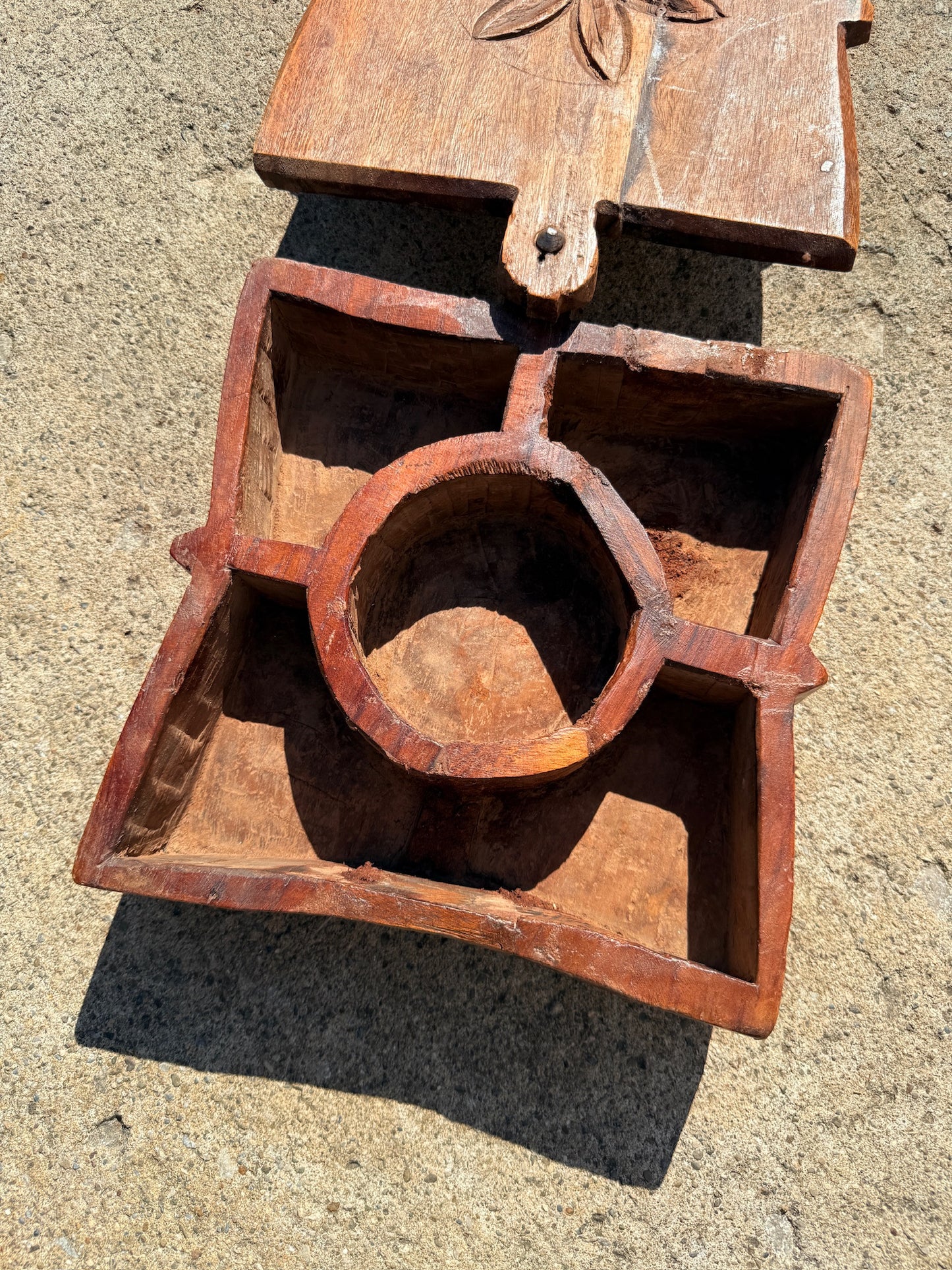 Antique Wood-Carved Tikal Spice Box w/ Swivel Lid