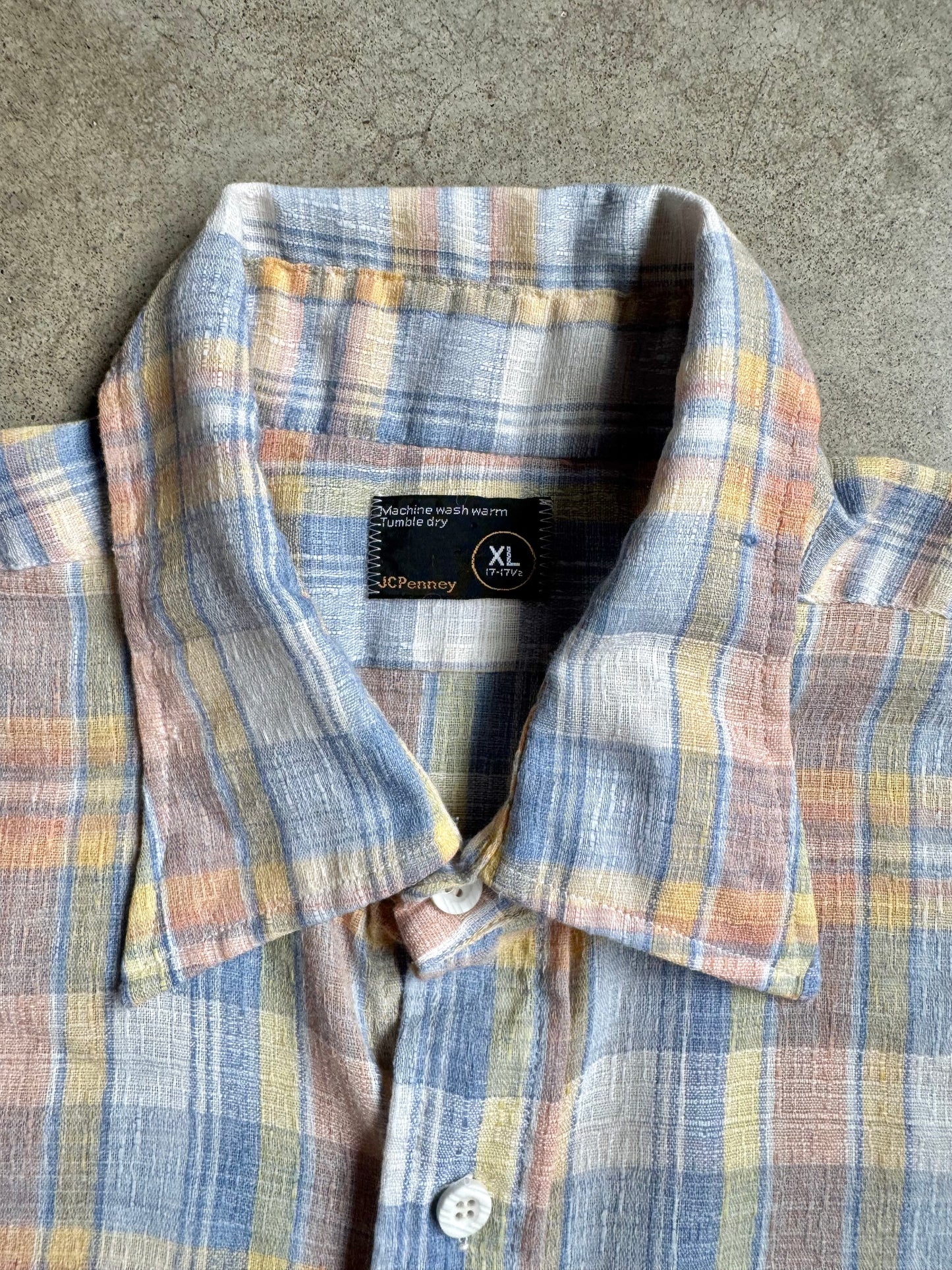 Vintage 1970s JCPenney Pastel Plaid Short Sleeve Shirt | XL