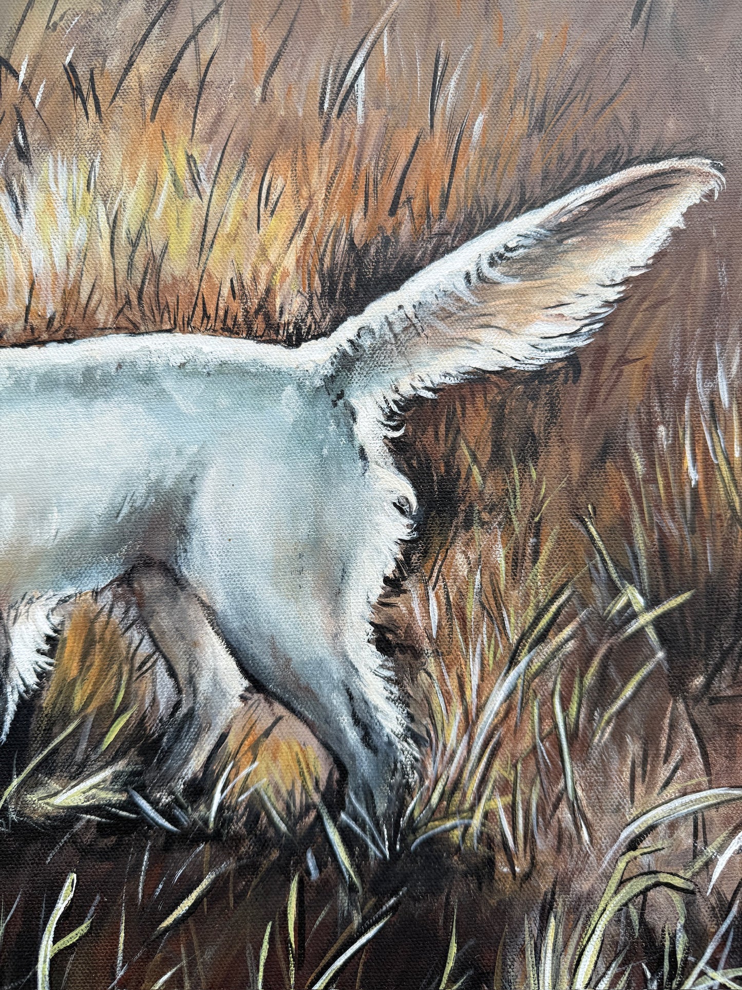 Vintage 1980s Framed & Signed “Dog in the Field” Oil On Canvas Painting