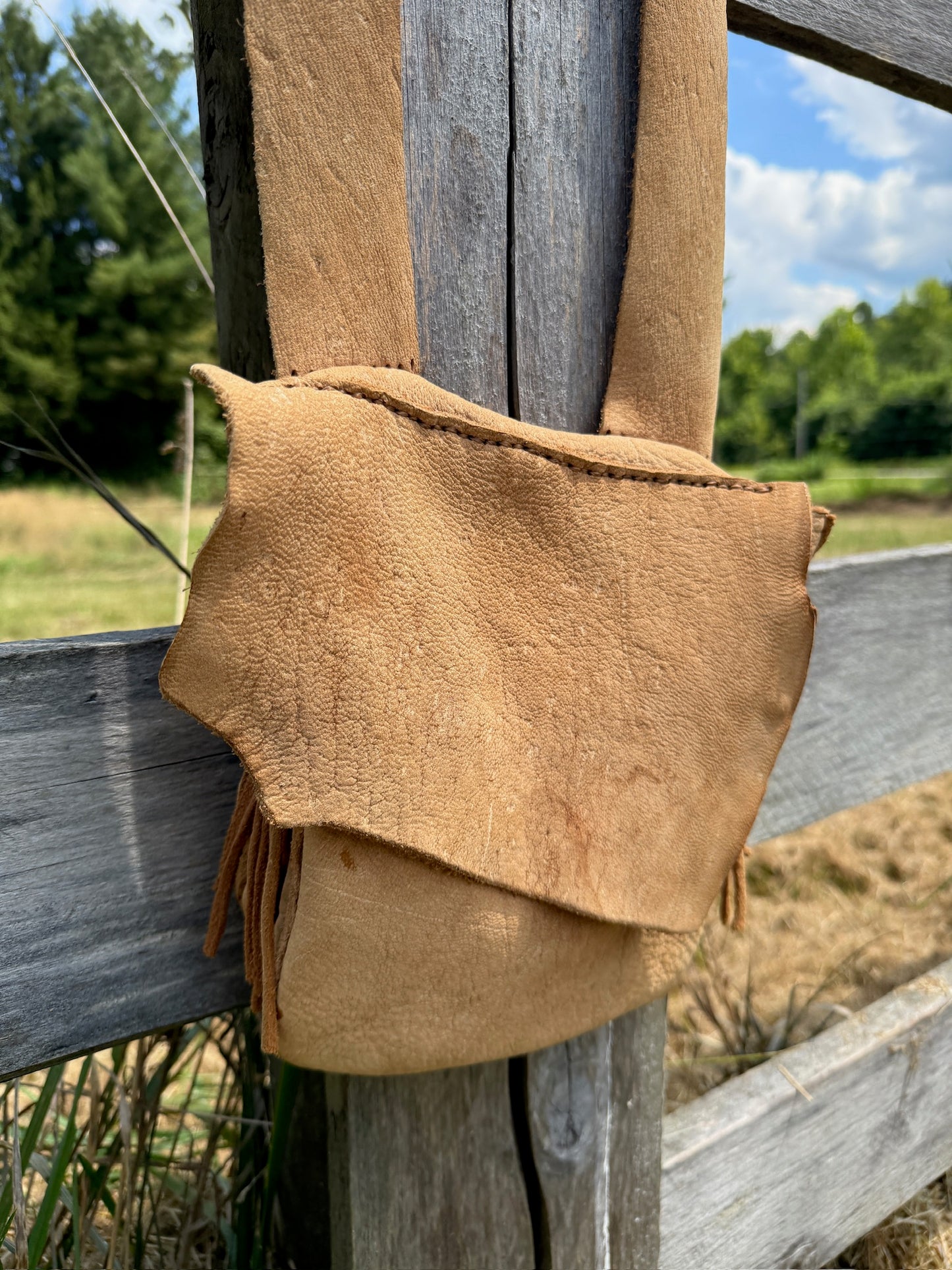 Vintage 1960s Handmade Deerskin Suede Leather Crossbody Bag