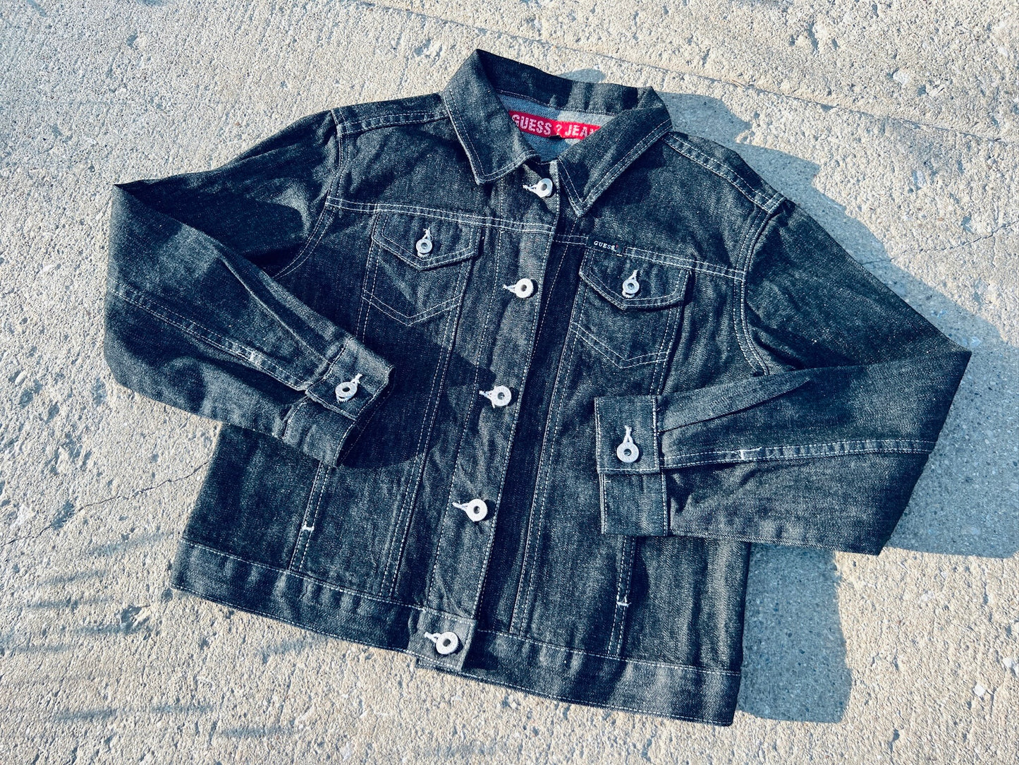 Y2K Guess Jeans Black Denim Jacket | XS