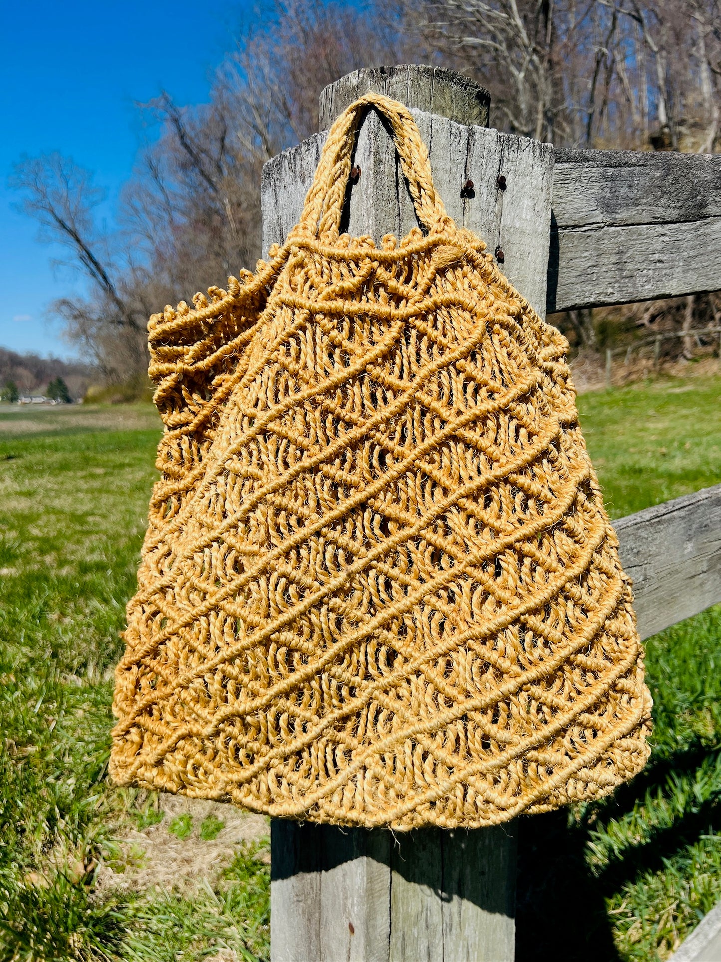 Vintage 1960s Jute Macrame Market Bag