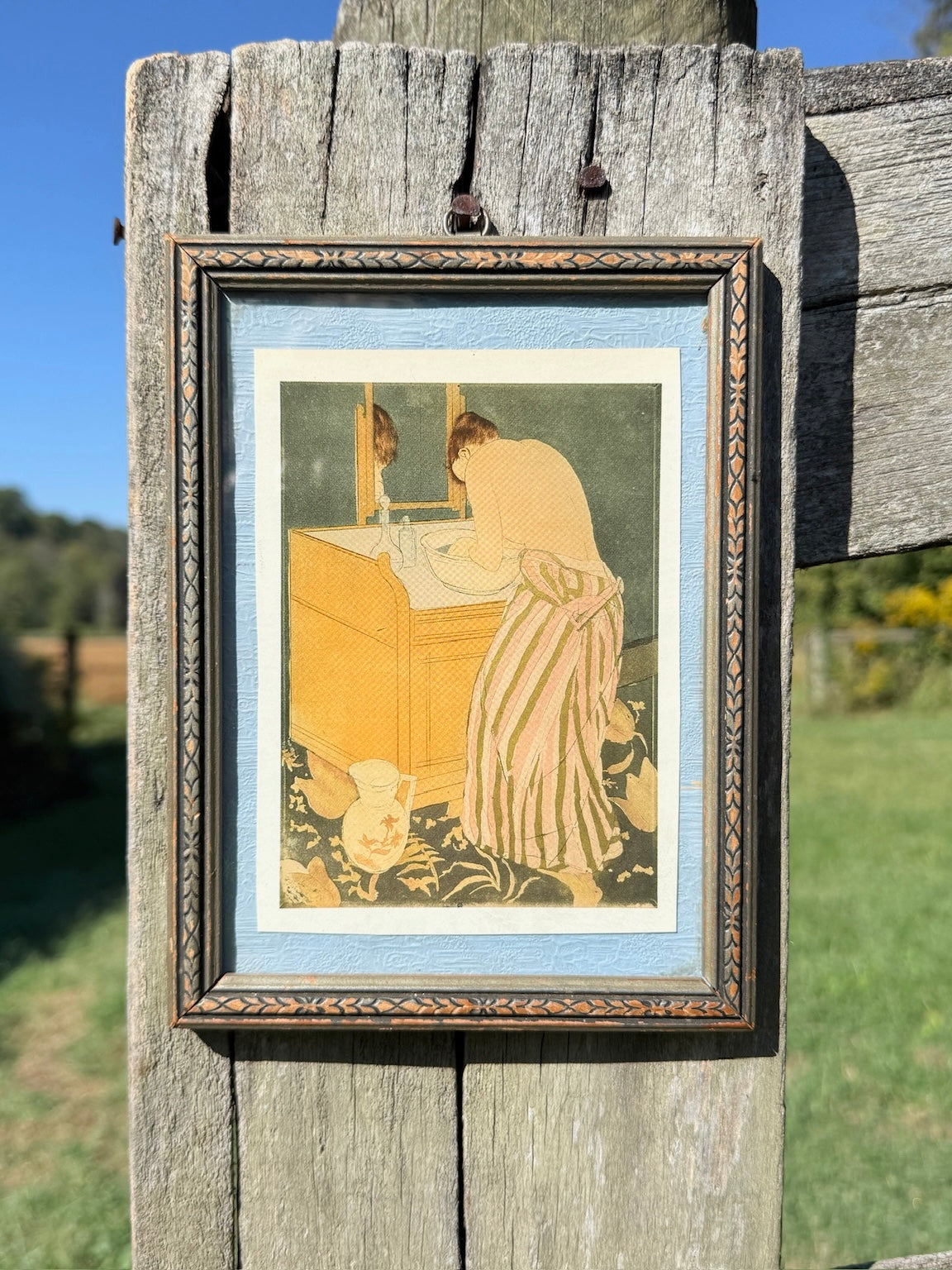 Vintage 1970s Framed Mary Cassatt "Woman Bathing" Print Art