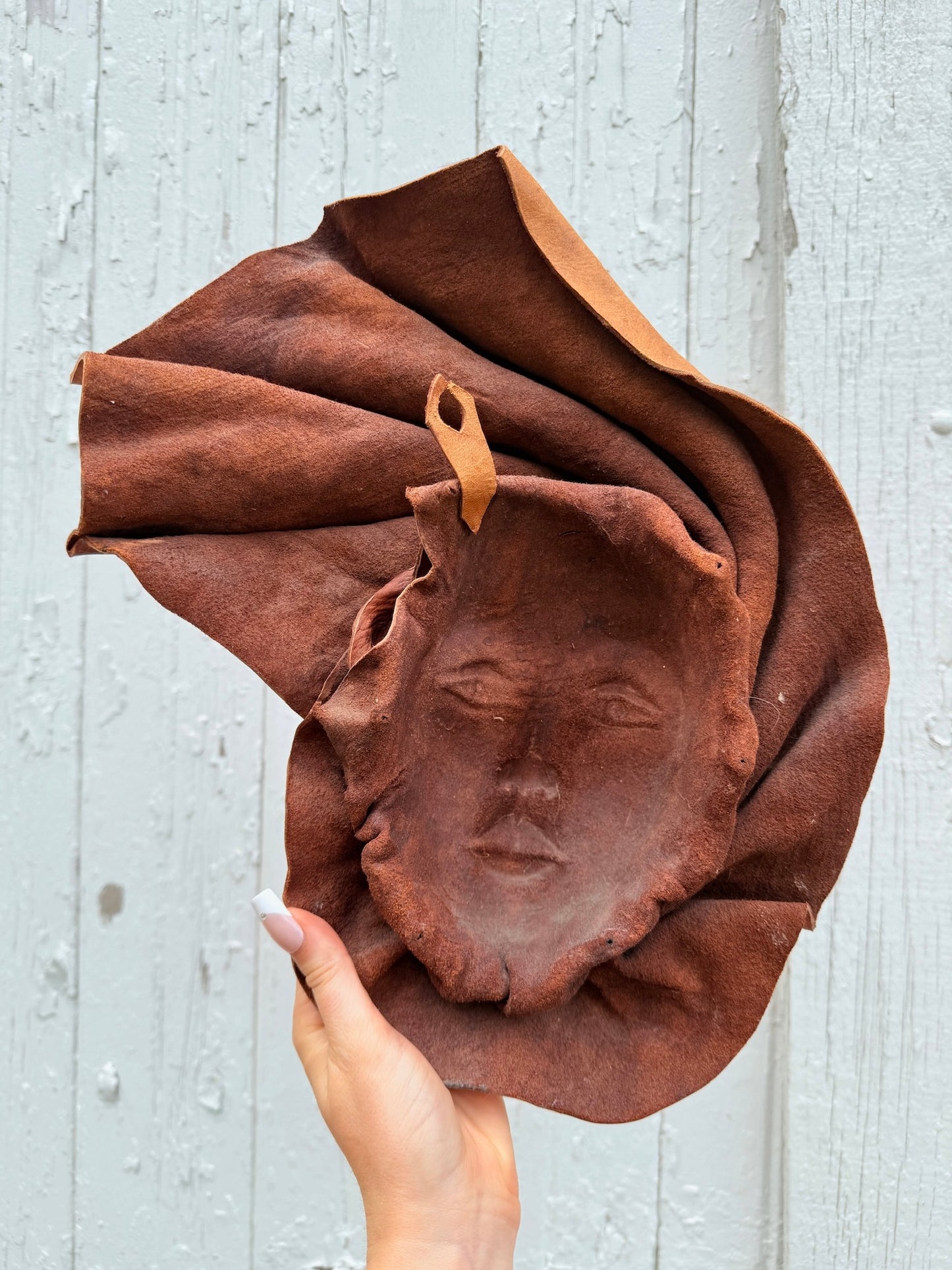 Vintage 1960s Molded Leather Face Mask Wall Hanging