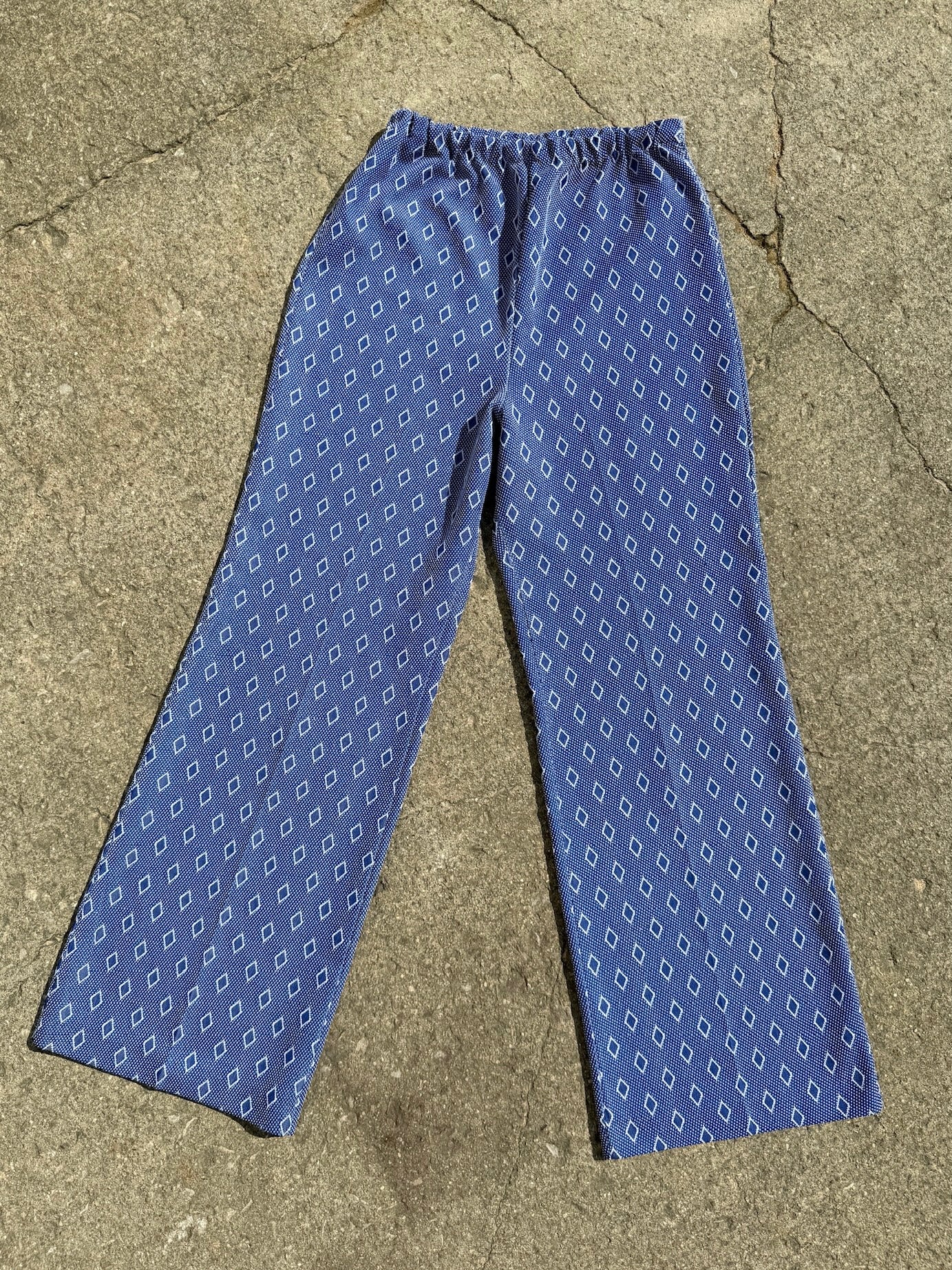 Vintage Diamond Pattern Polyester Pants | S-M