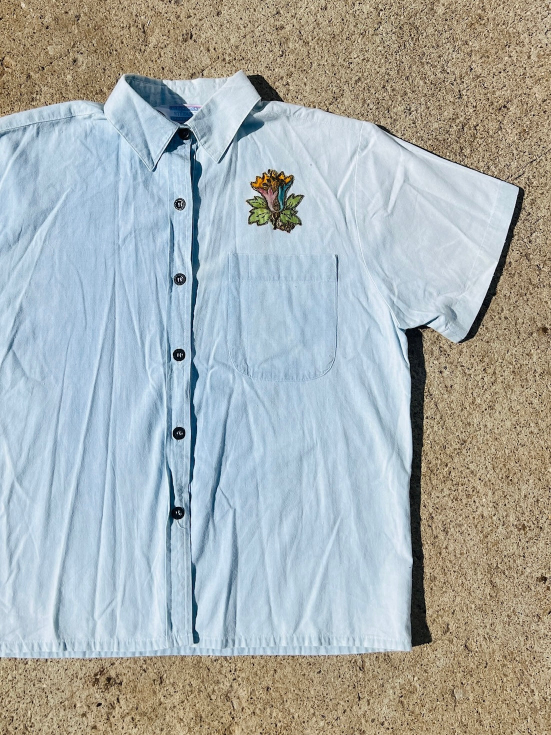 Vintage Stefano Embroidered Button-Up Short Sleeve Shirt | Large