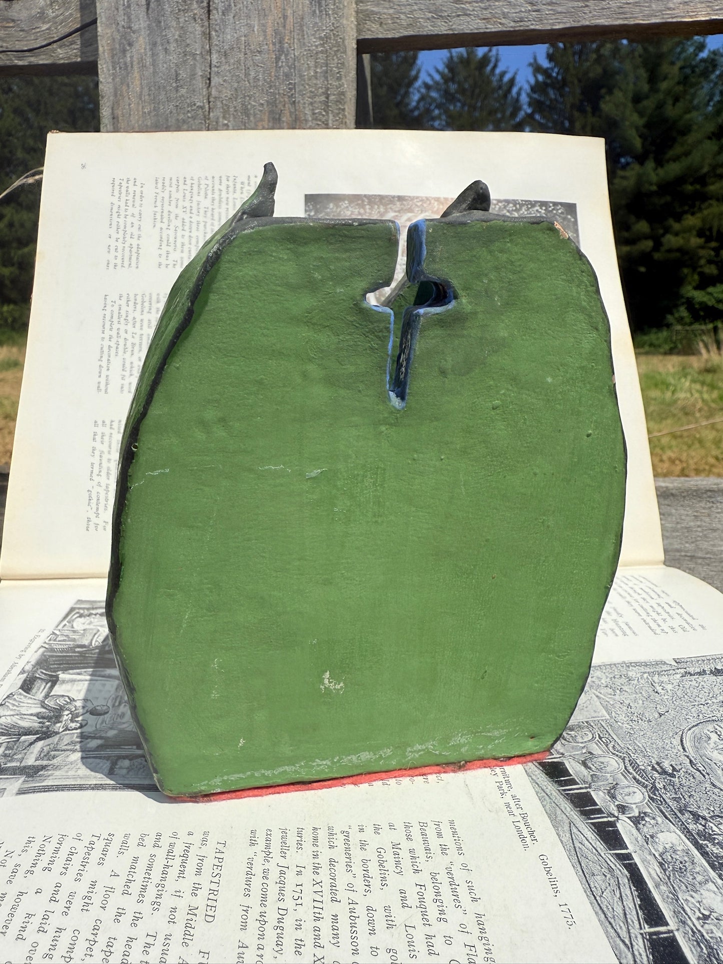 Vintage 1970s Ceramic Hand-Painted Green Leaf Wall Pocket