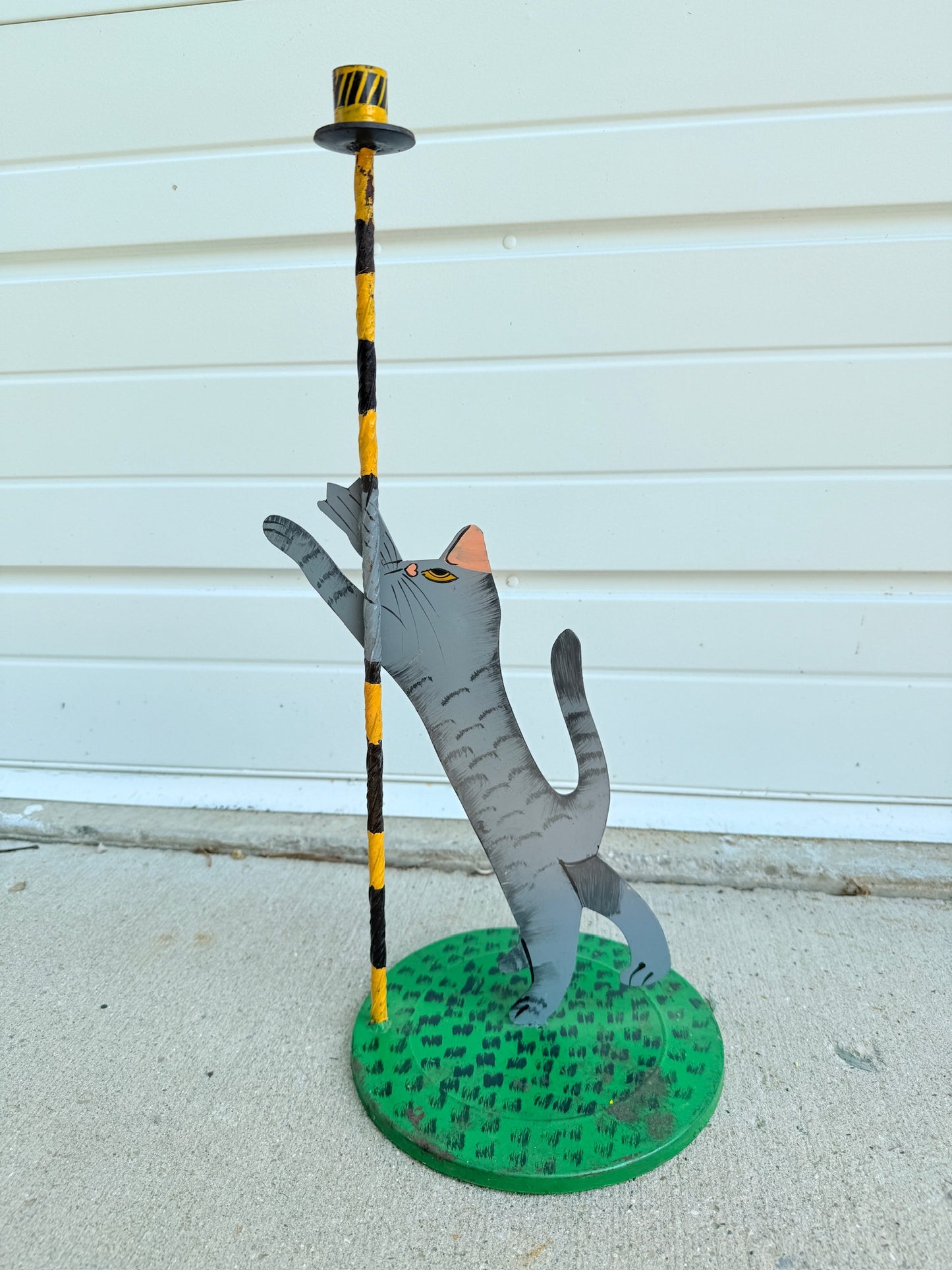 Vintage 1970s Metal "Cat & Pole" Candleholder