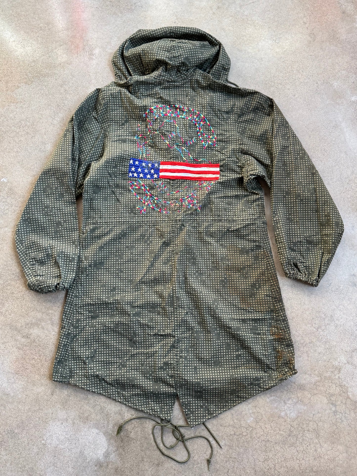 Vintage Military Issue Night Camouflage Hooded Parka | Operation Desert Storm Embroidered Back