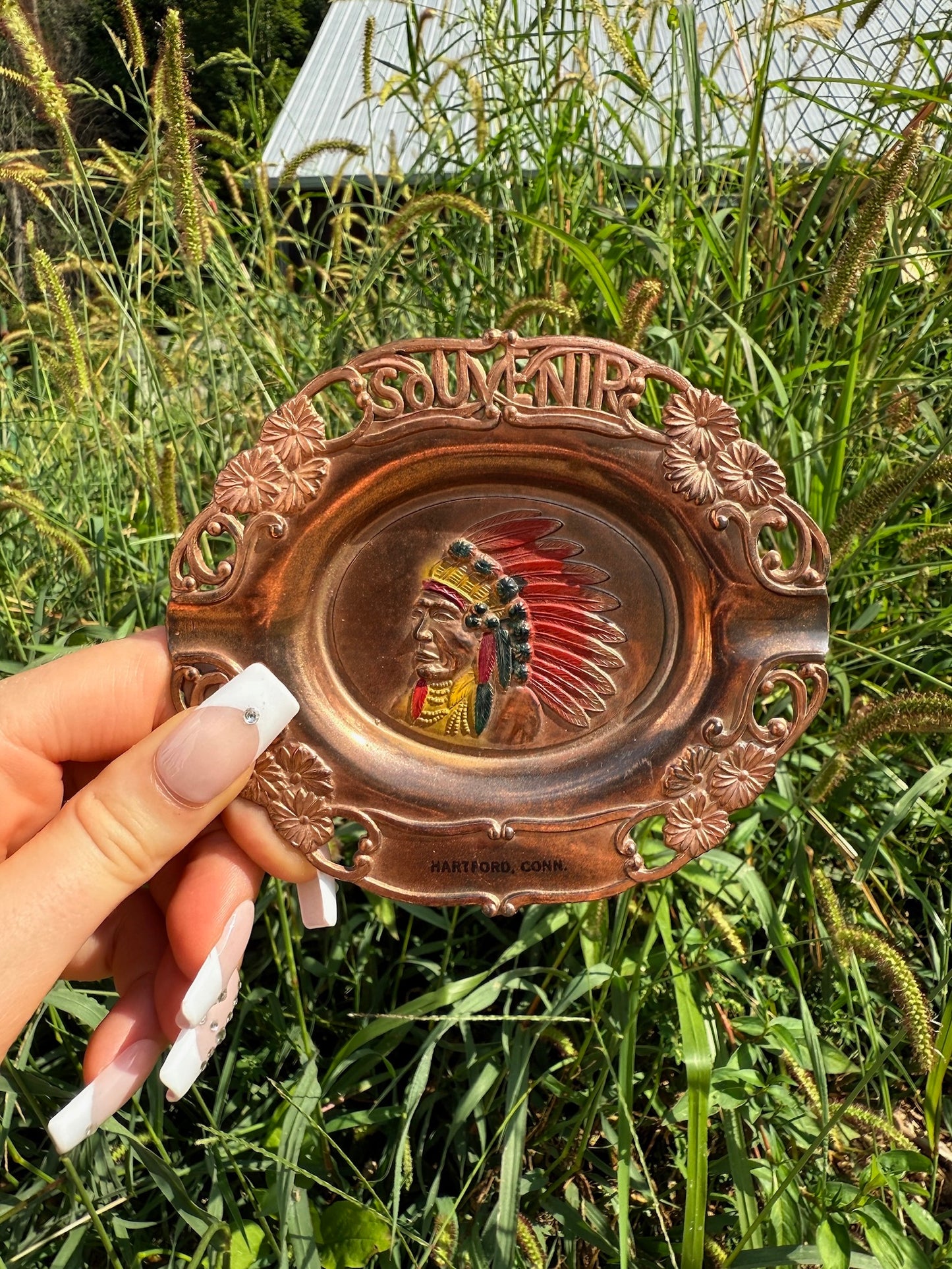 Vintage 1950s Copper Hartford Connecticut Native American Ashtray