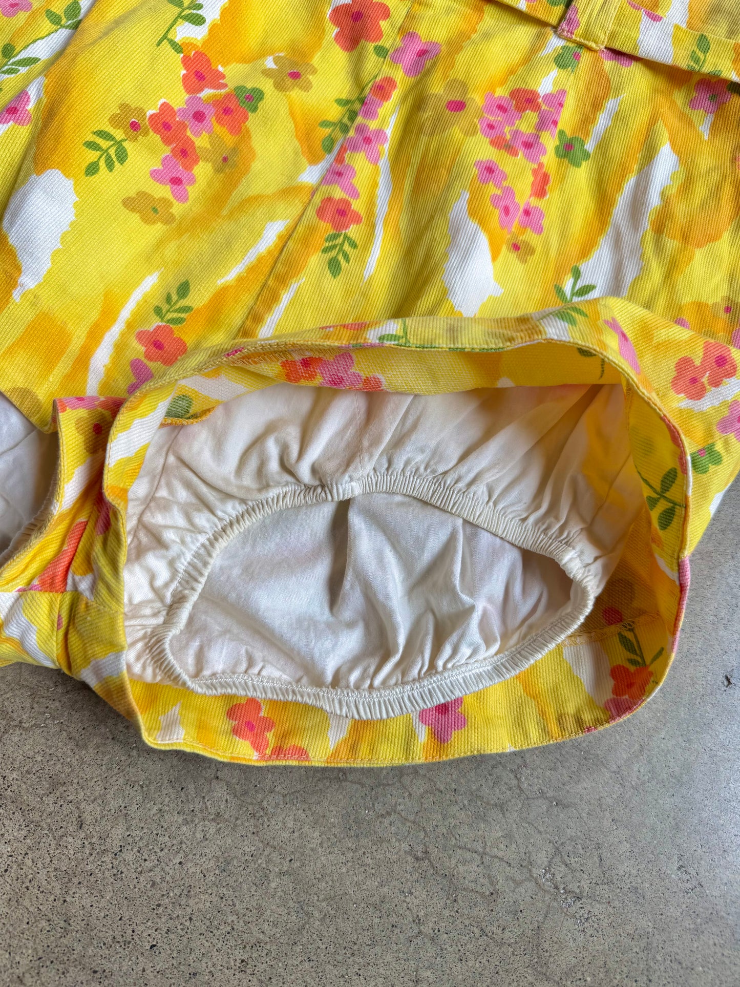 Vintage 1950s Yellow Floral One Piece Playsuit | Small