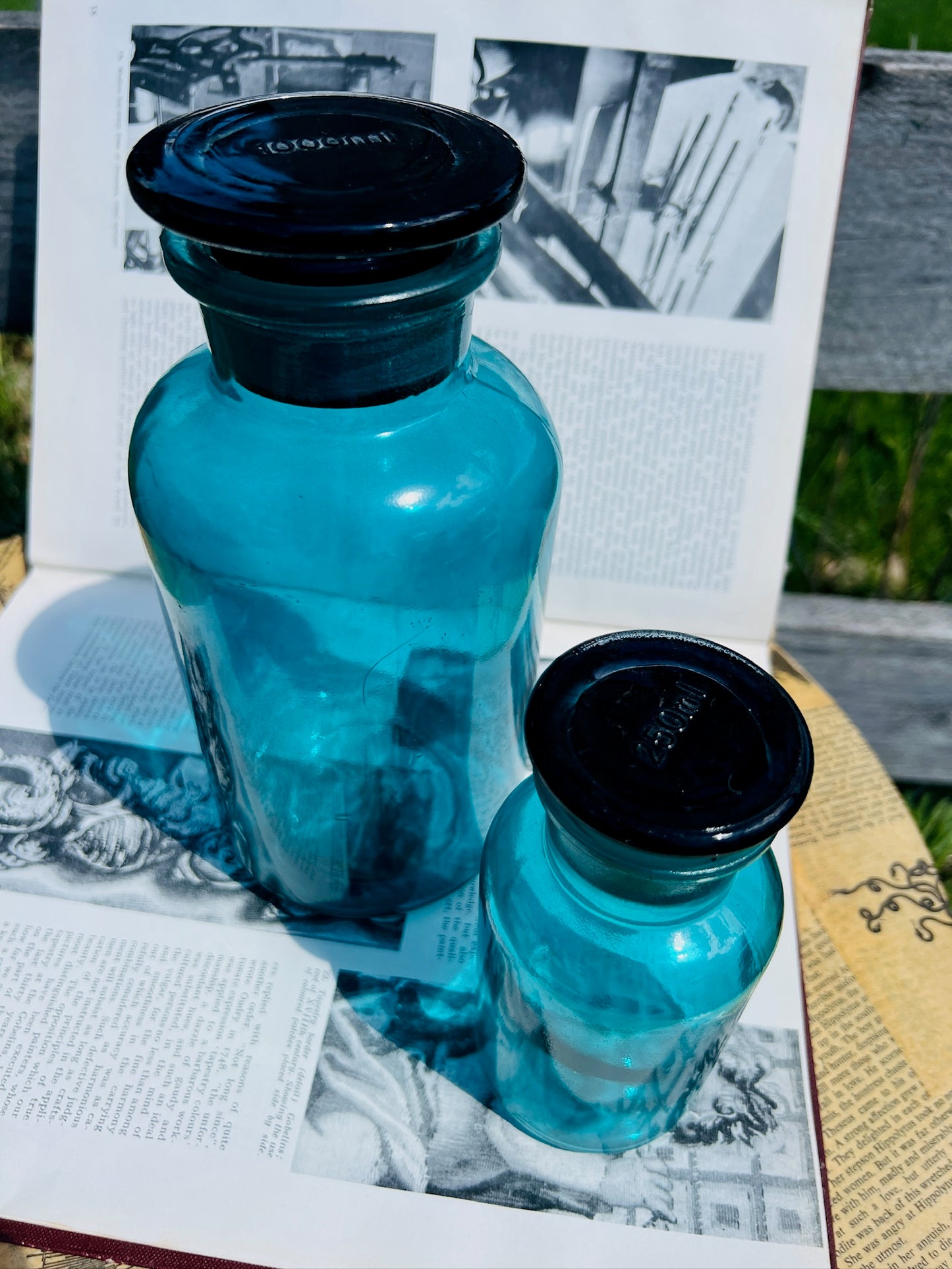 Vintage 1950s Blue Glass Apothecary Jars | Set of 2