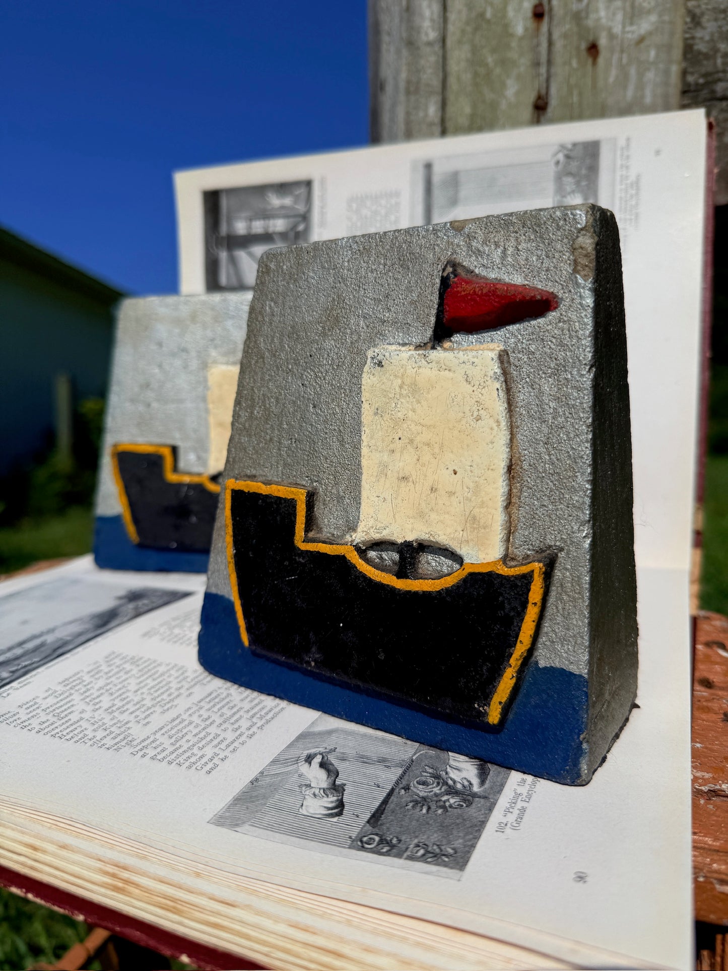 Vintage 1970s Stone Carved Sailboat Bookends | Set of 2
