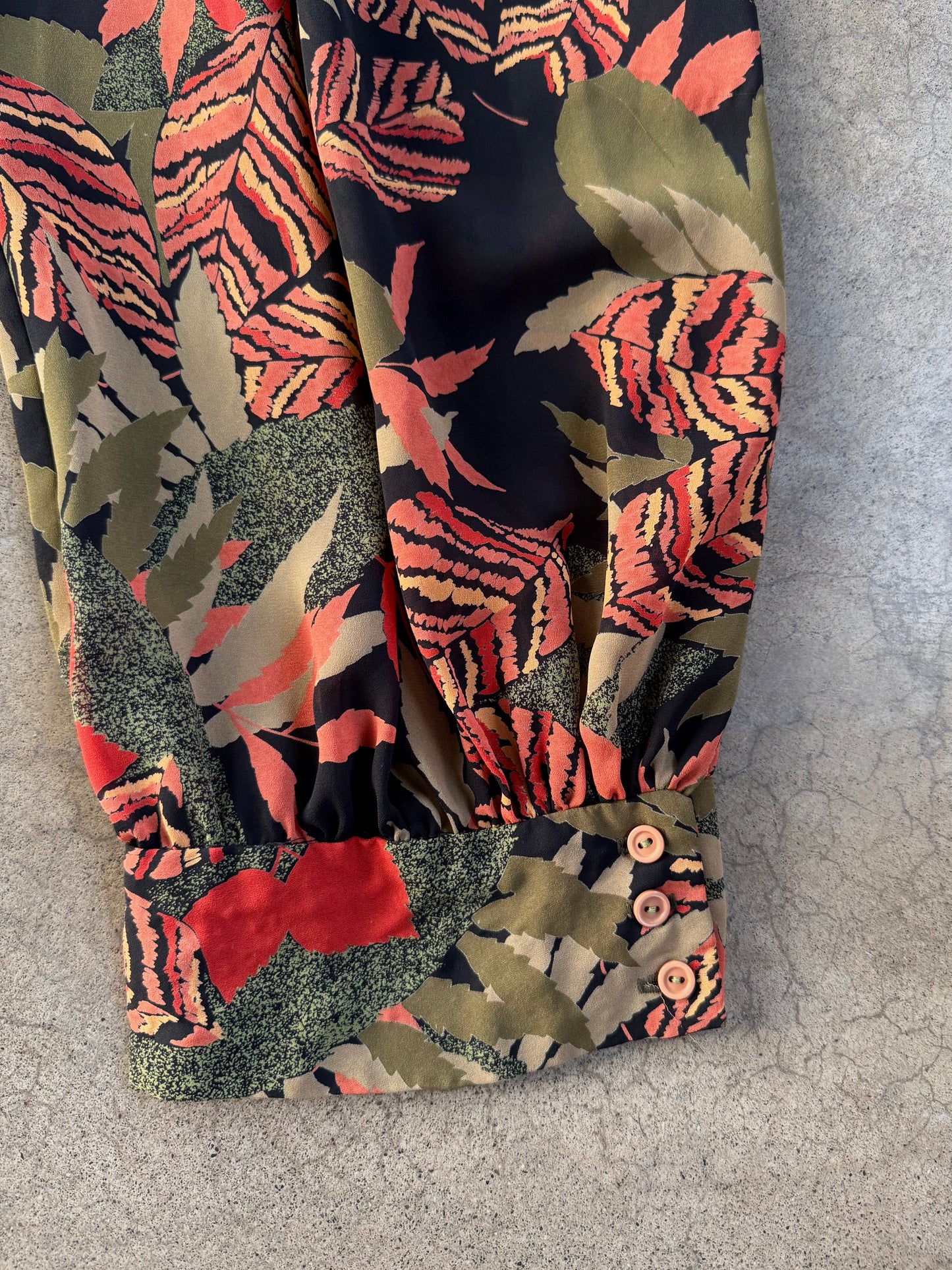 Vintage 1980s Richtone NY Tropical Leaf Print Two-Piece Set | S/M