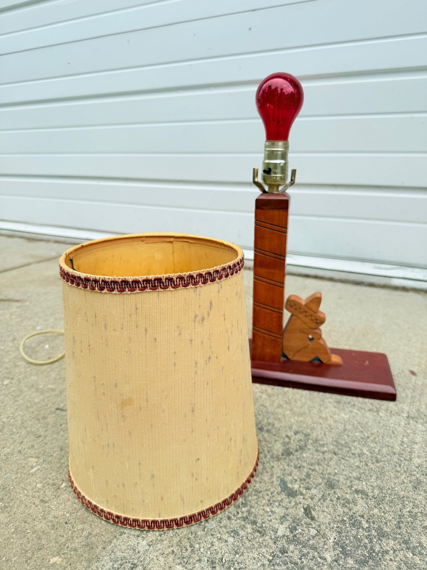 Vintage 1960s Wooden South American “Sleeping Worker” Table Lamp