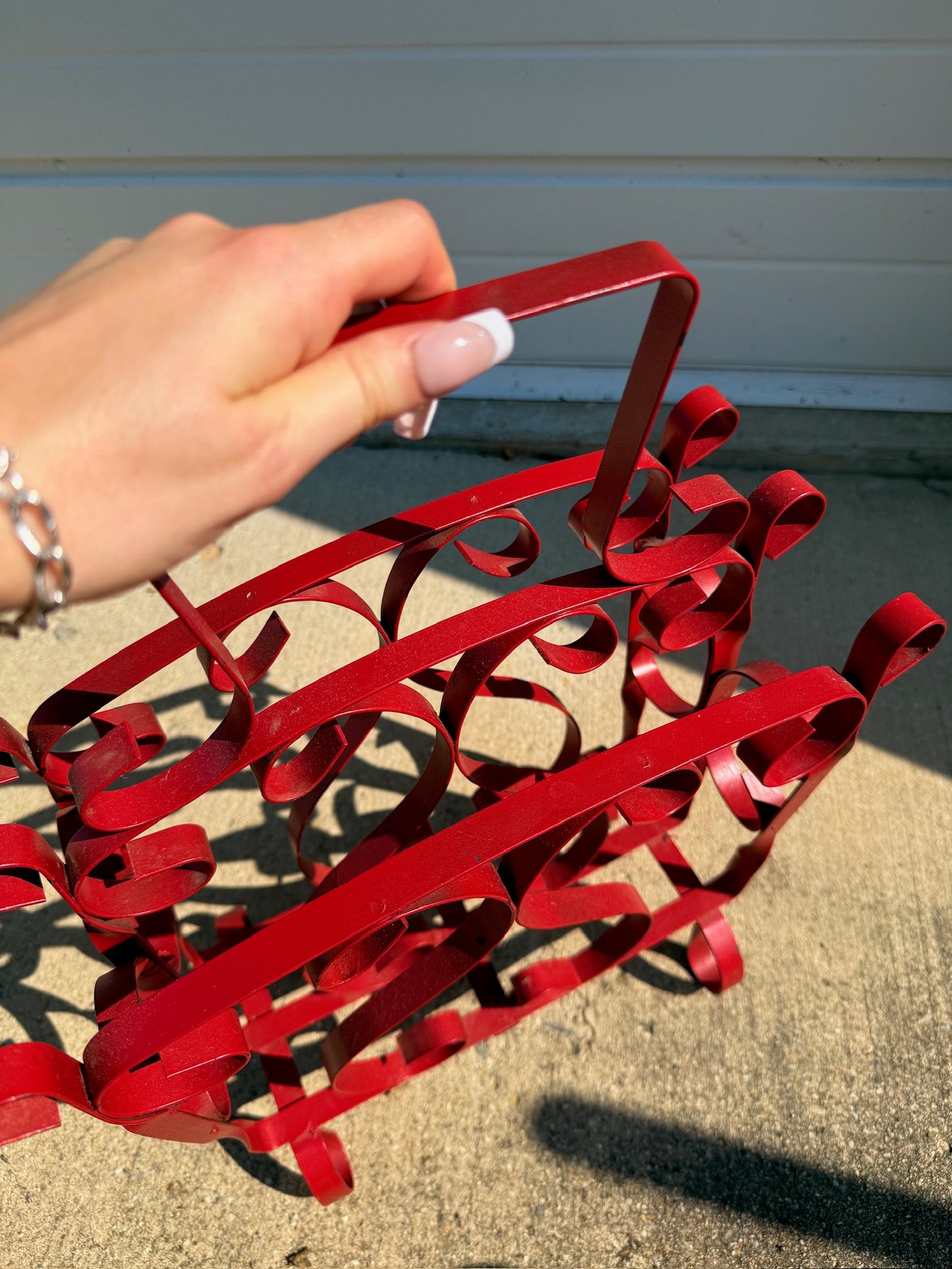 Vintage 1950s Red Wrought Iron Spiral Design Magazine Rack