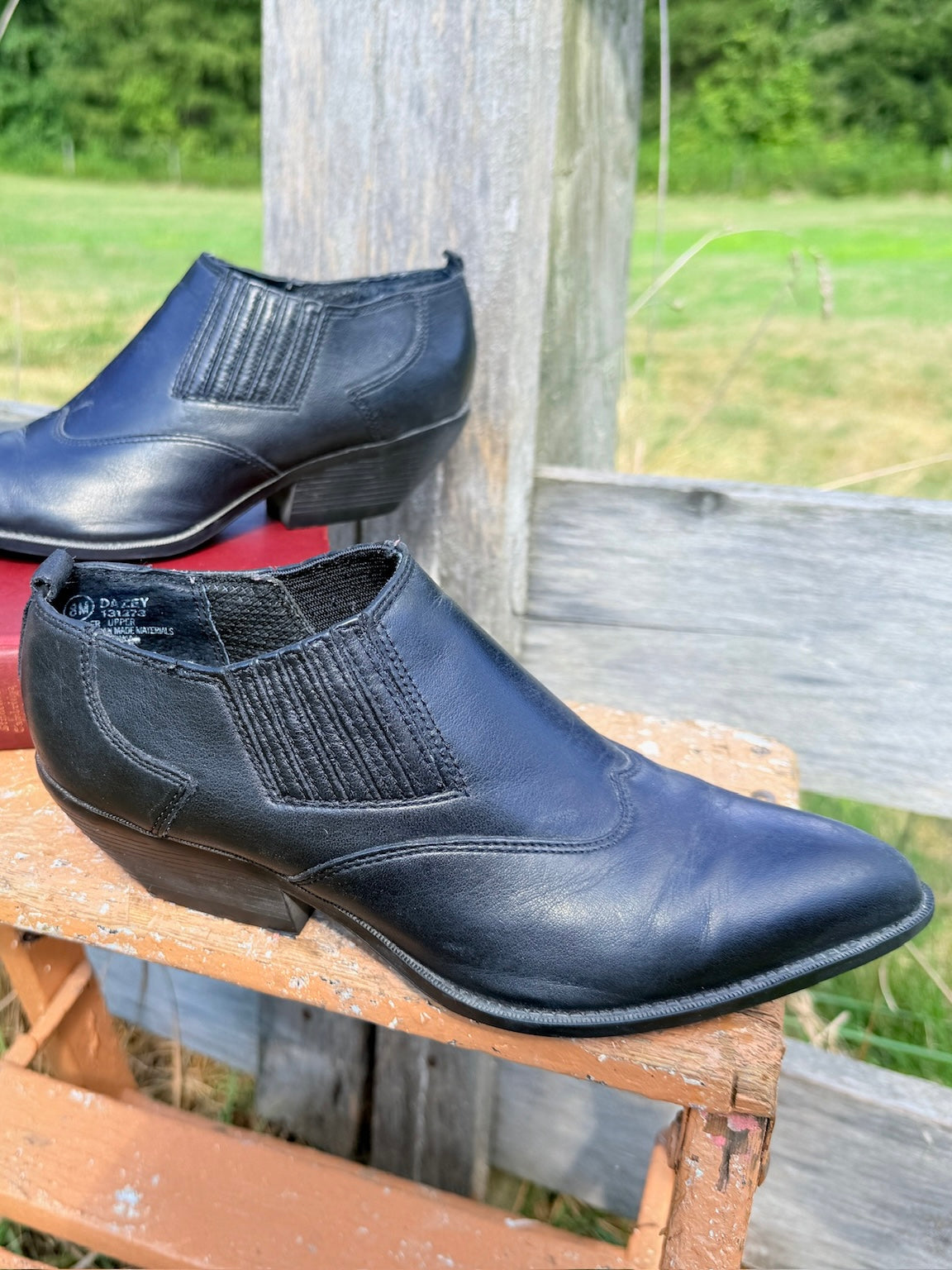 Vintage 1980s Zodiac Black Leather Western Ankle Boots | Women’s 8