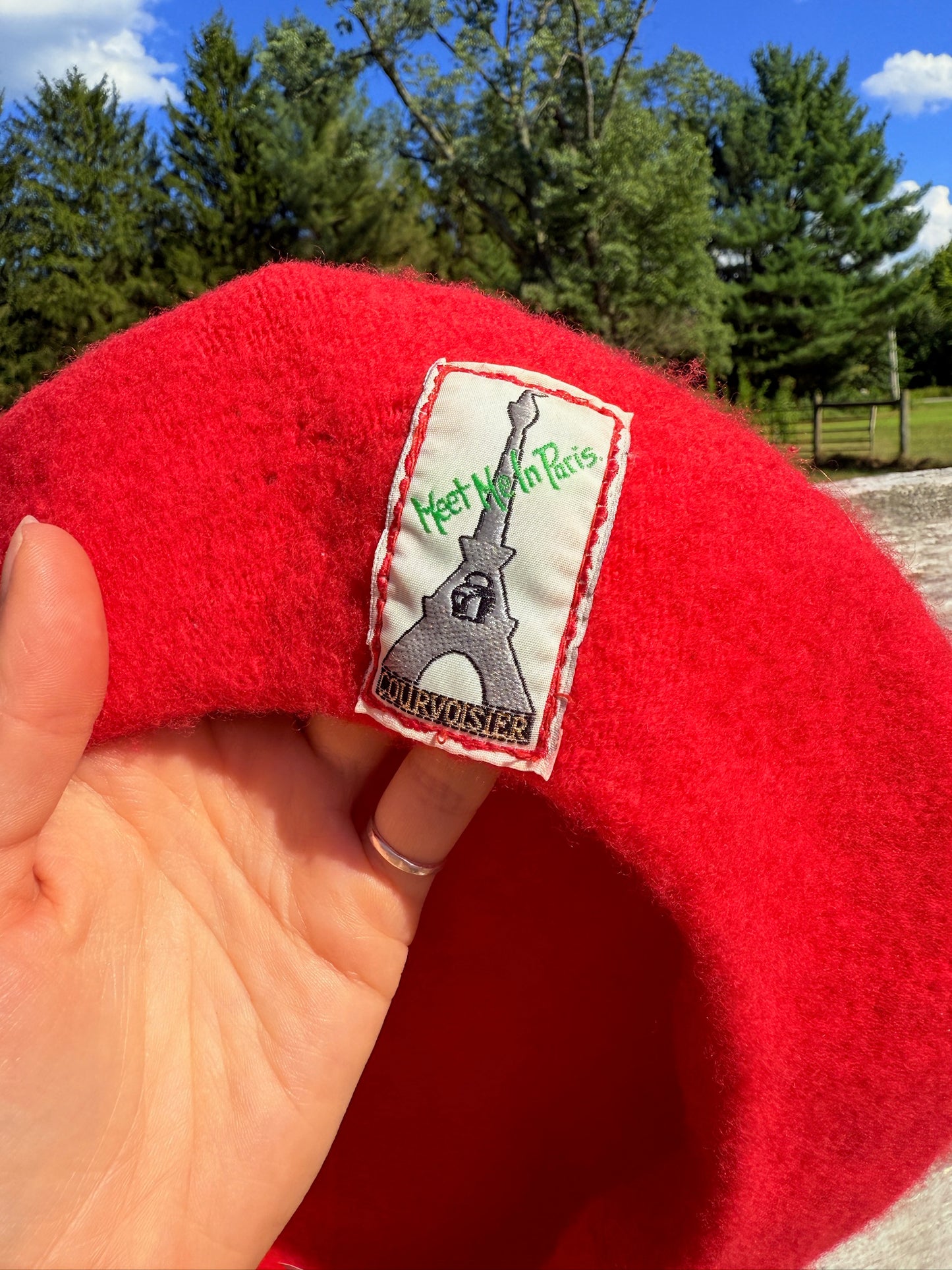 Vintage “Meet Me in Paris” Courvoisier Red Wool Beret
