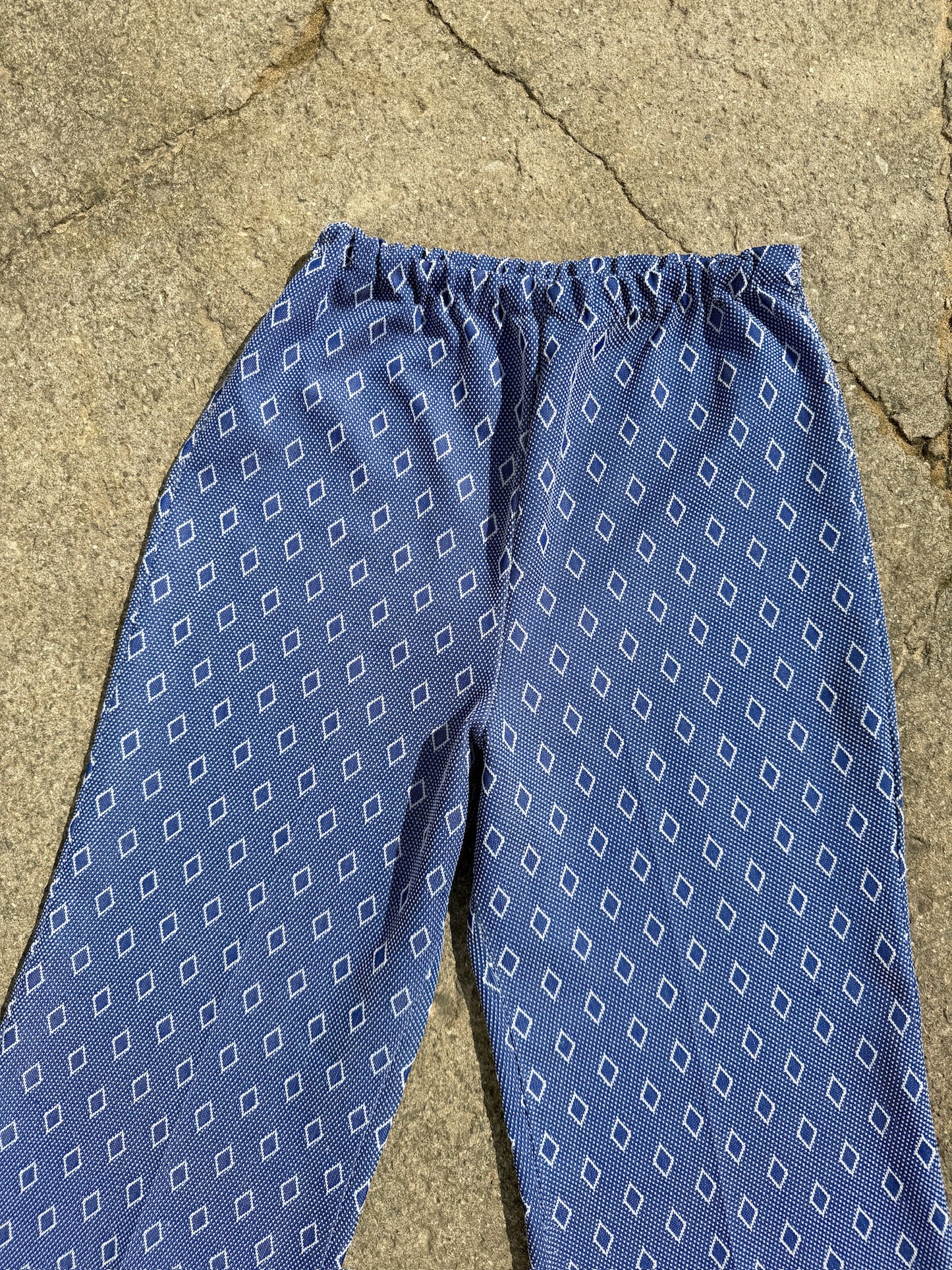 Vintage Diamond Pattern Polyester Pants | S-M