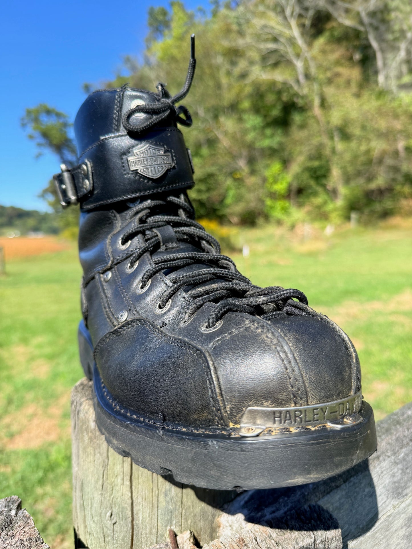 Vintage 1990s Harley Davidson Black Leather Lace-Up Motorcycle Boots | Men’s 10.5