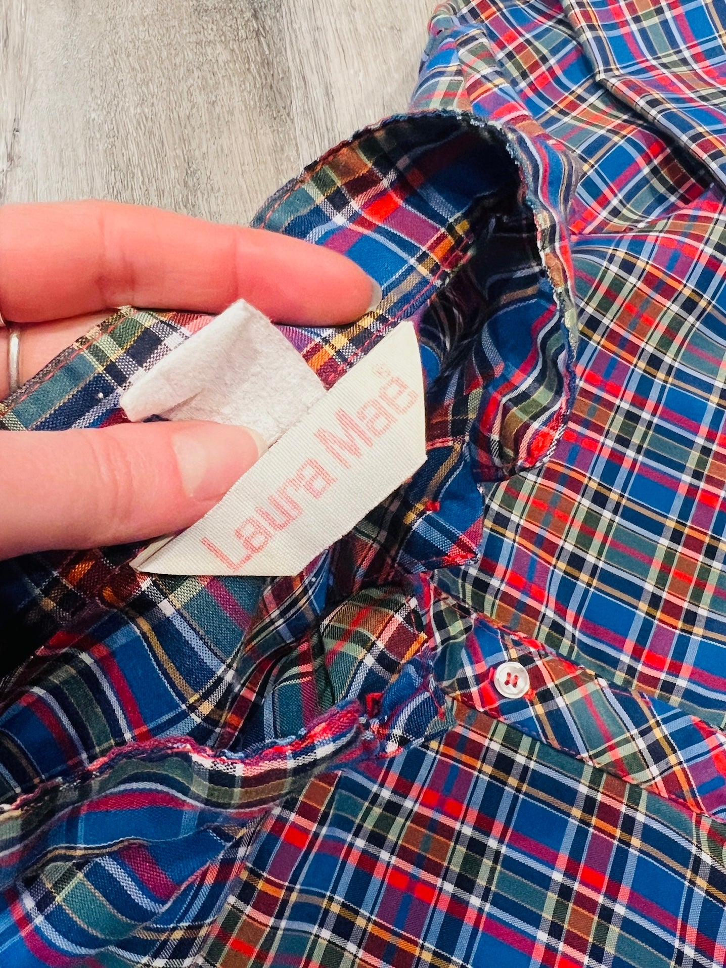 Vintage 1970s Laura Mae Plaid Long Sleeve Blouse | S/M