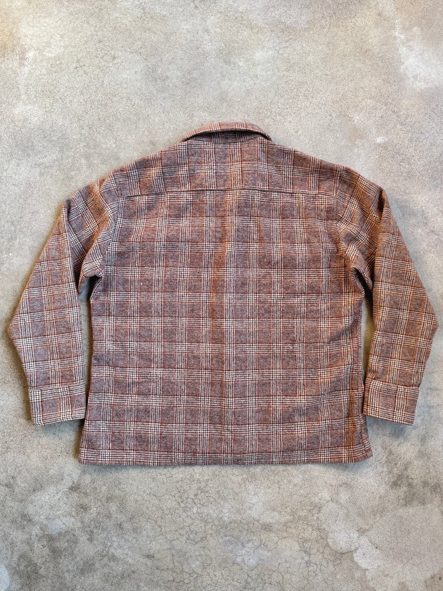 Vintage 1970s Sears Brown Plaid 100% Wool Flannel Shirt | XL