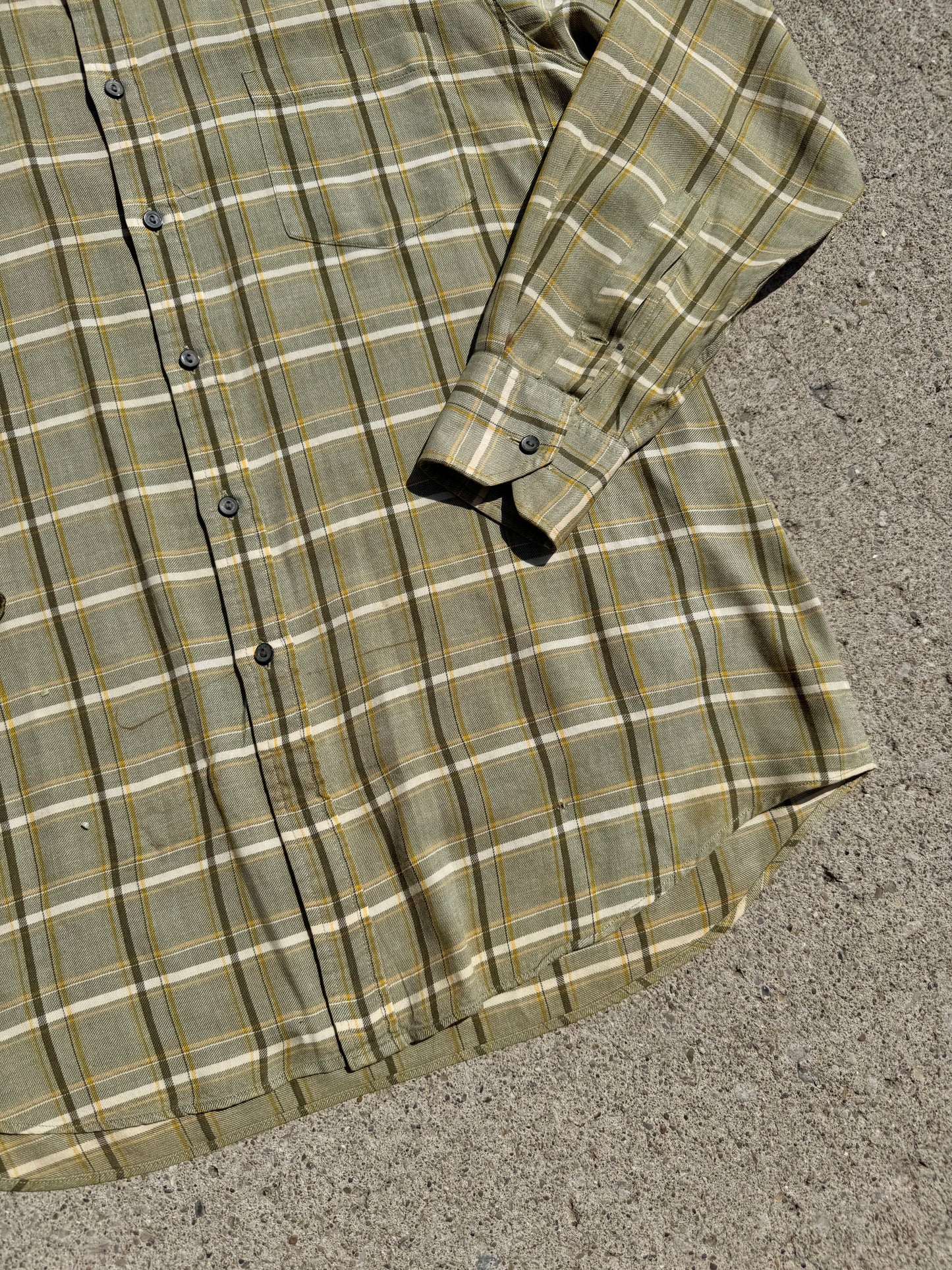 Vintage 1990s Viyella Green Plaid Wool Blend Button-Up Shirt | XL