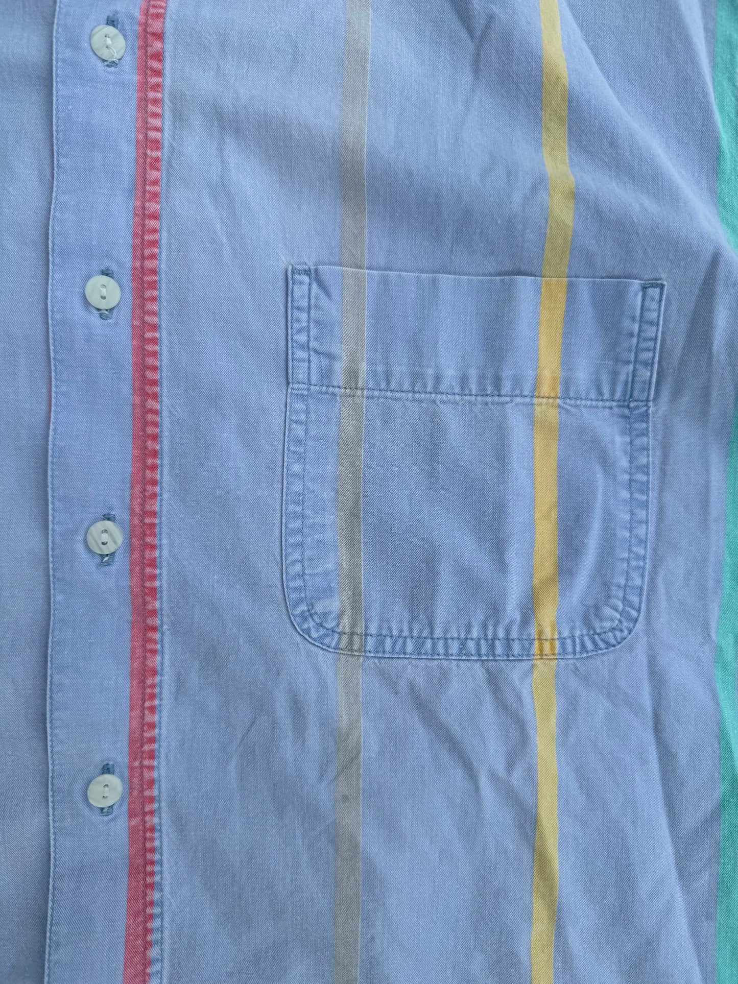 Vintage 1980s Jantzen Sport Pastel Striped Short Sleeve Cotton Shirt | Large