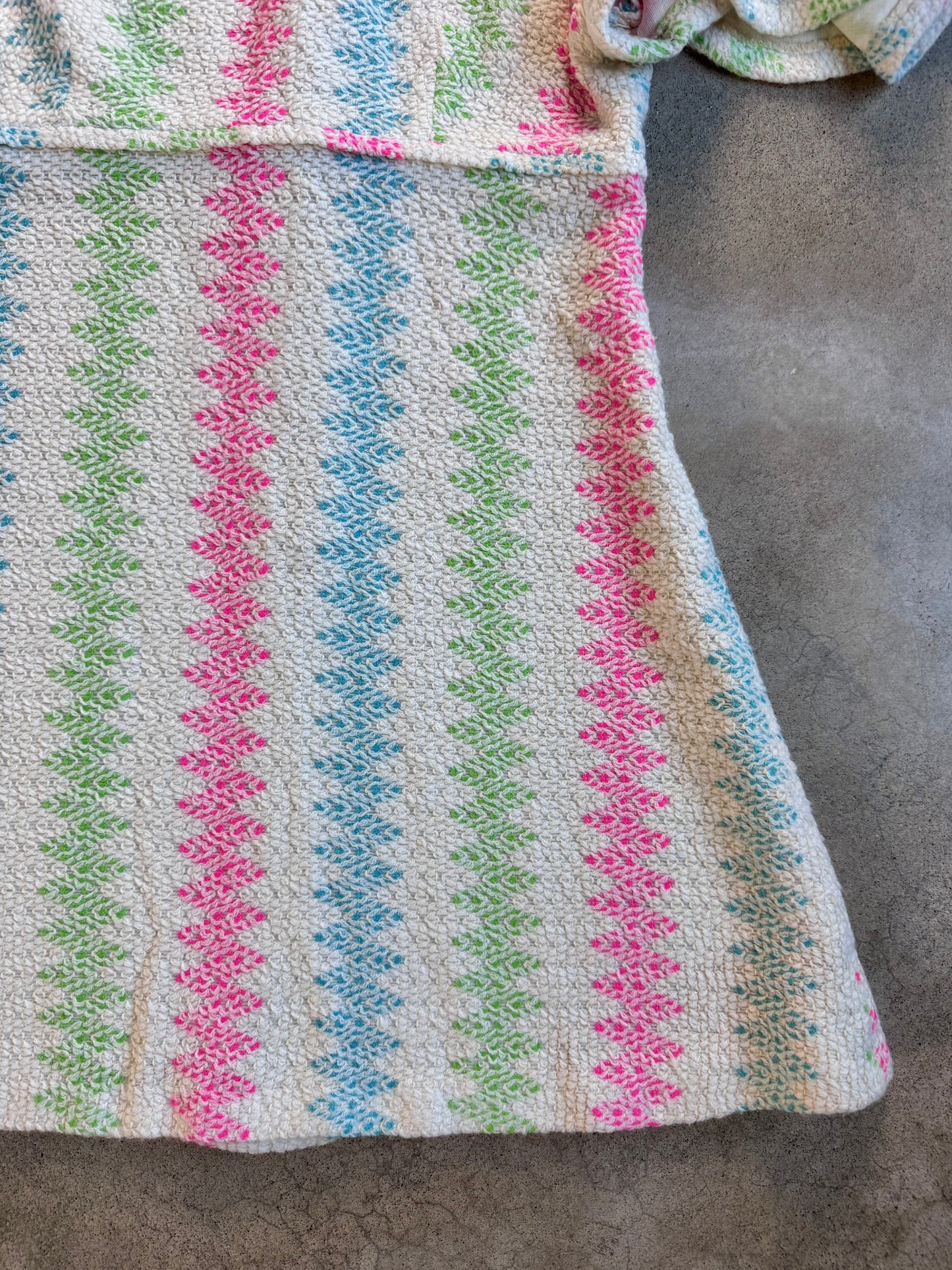 Vintage 1960s/70s Vicky Vaughn Princess Sleeve Multi-Color Knit Mini Dress | Small