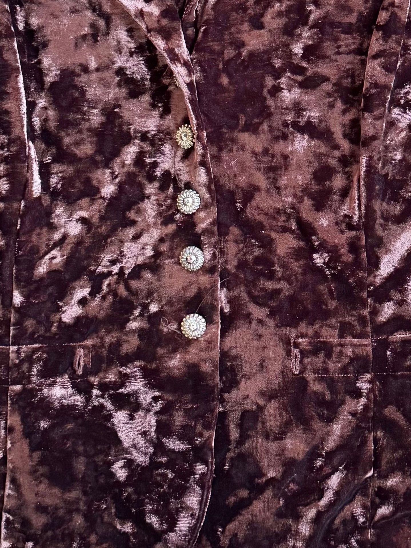 Vintage 1990s Robbie Bee Brown Crushed Velvet Button-Up Blouse | Large