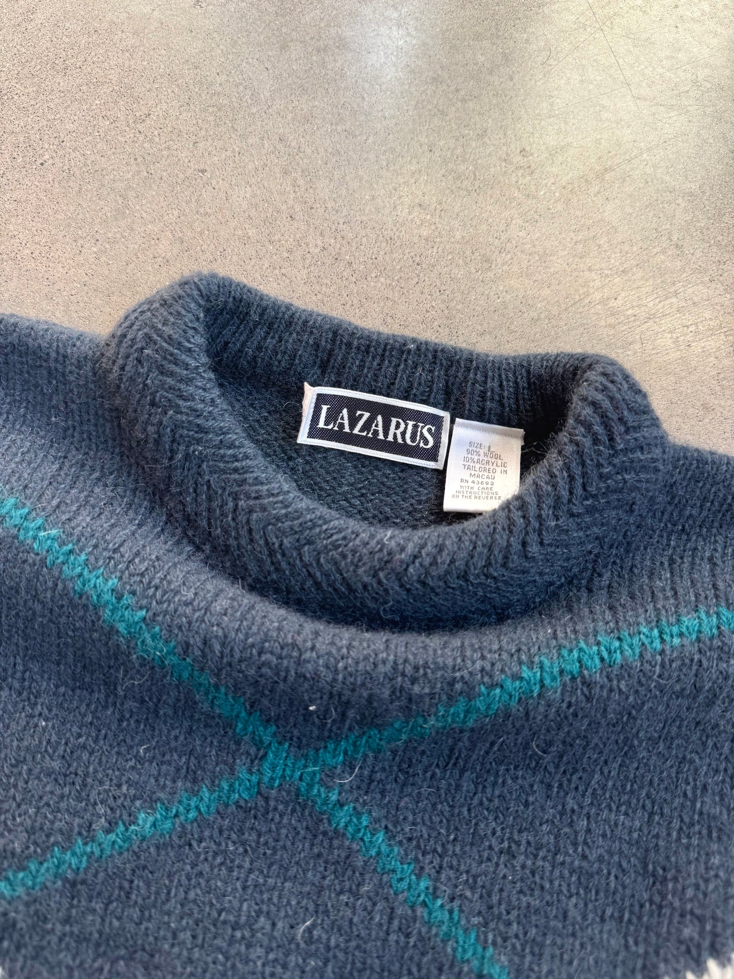 Vintage 1980s Lazarus Two-Tone Argyle Wool Sweater | Large