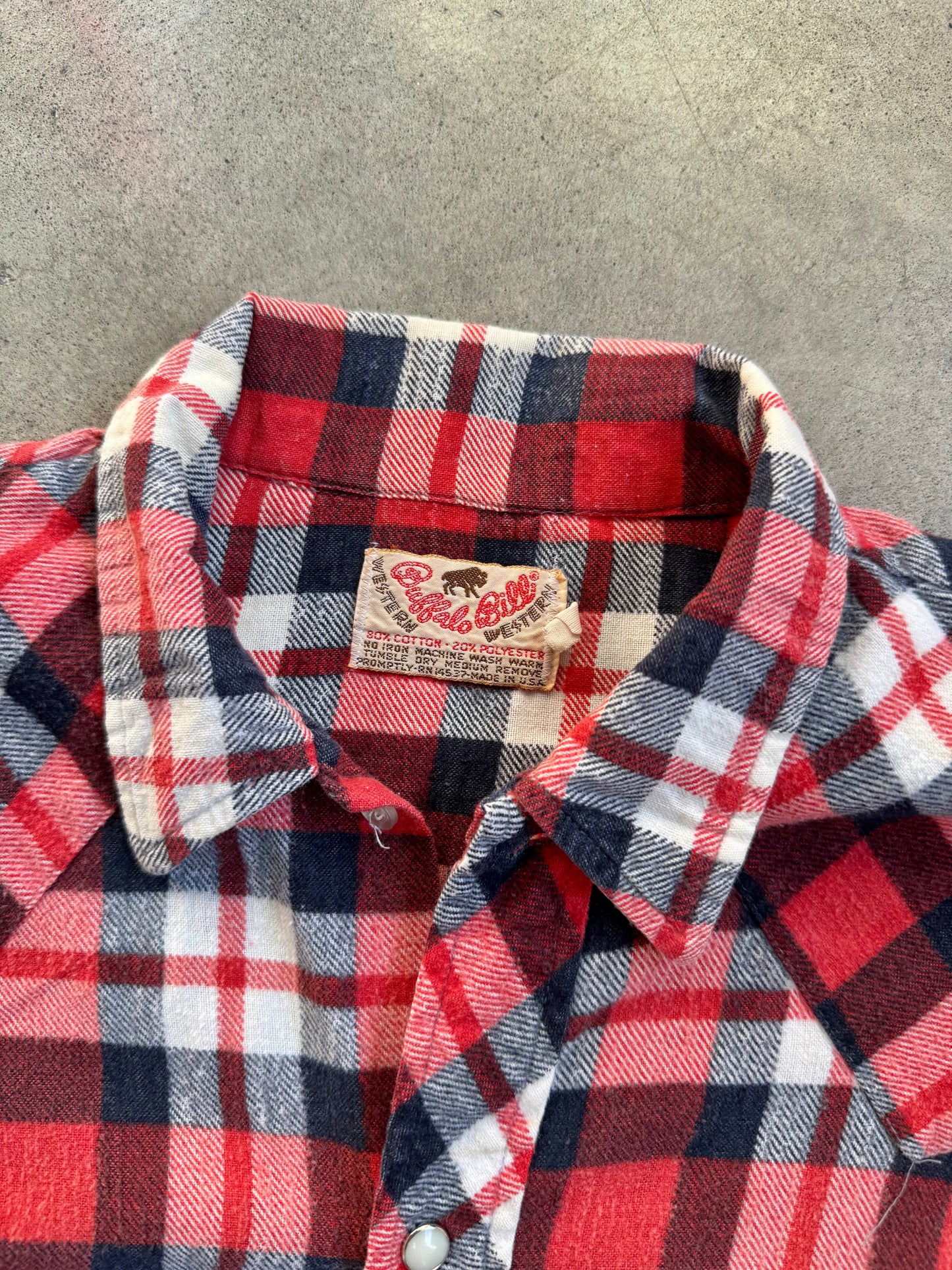 Vintage 1980s Buffalo Bill Red Plaid Western Flannel Shirt | Large
