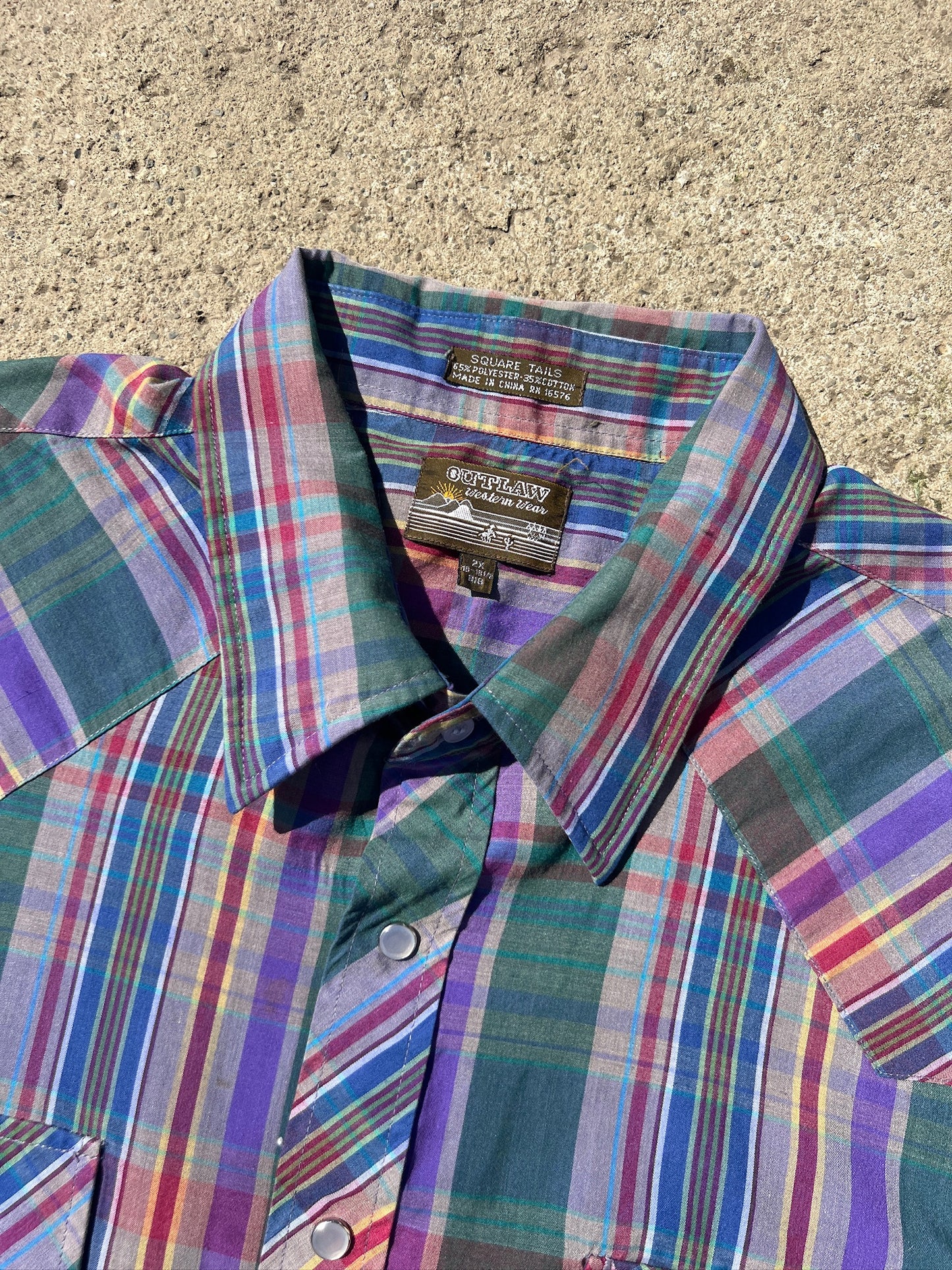 Vintage 1980s Outlaw Western Wear Pearl Snap Plaid Shirt | 2XL