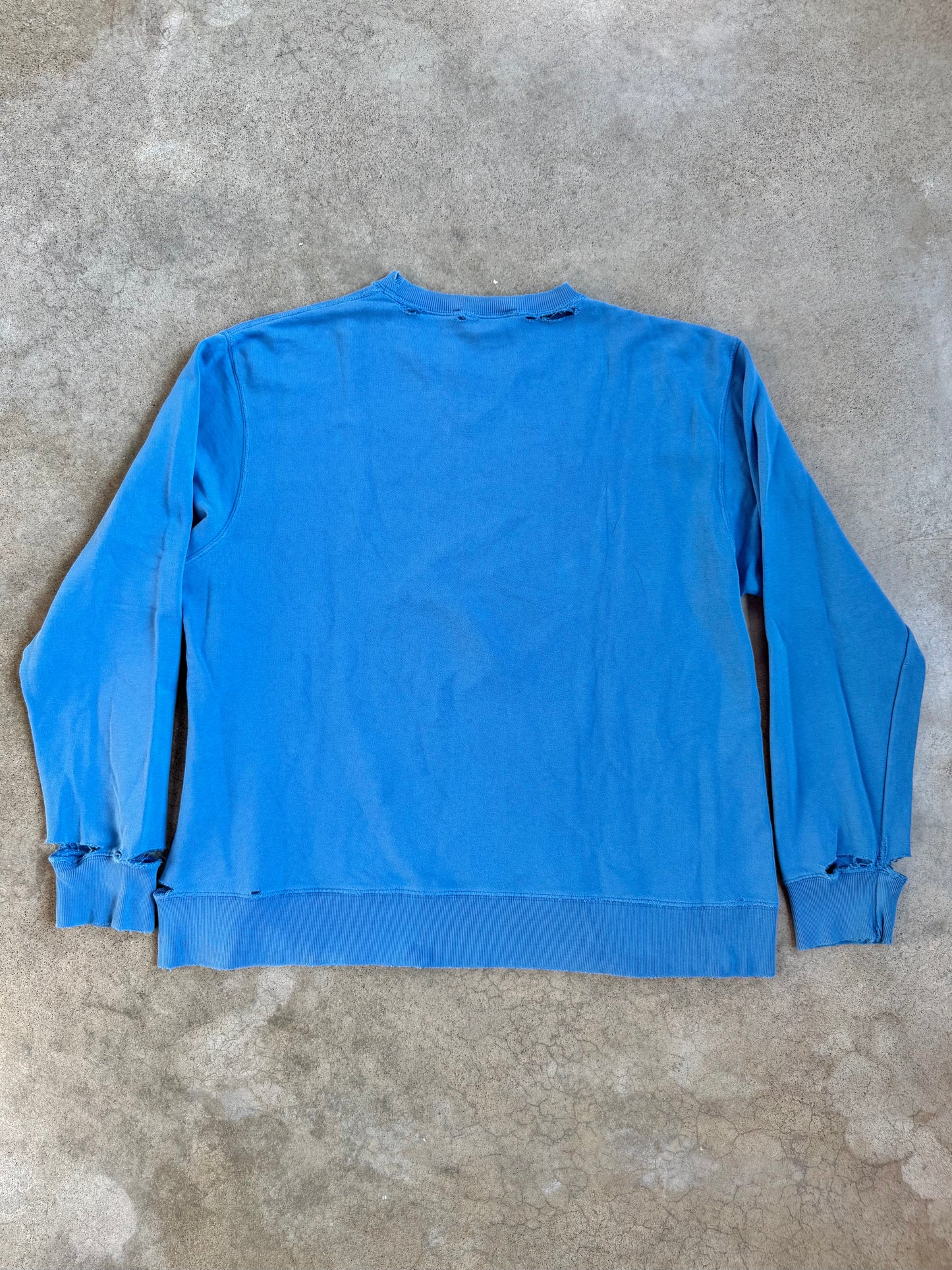 Vintage 1990s Polo Ralph Lauren Blue Distressed Crewneck Sweatshirt | Large