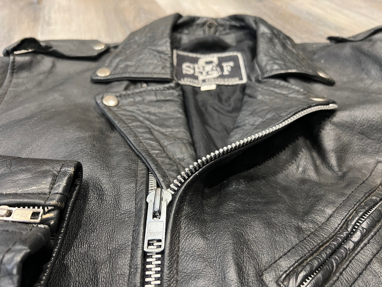 Vintage 1980s Shaf Black Leather Motorcycle Jacket | L/XL