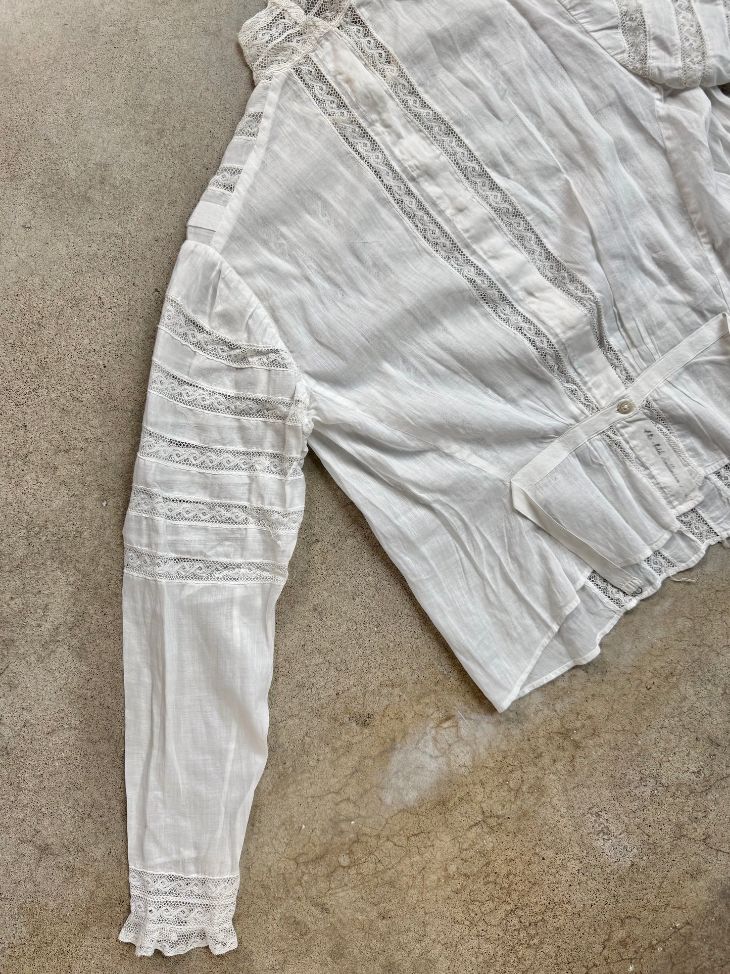 Antique 1900s Edwardian White Lace High-Neck Blouse | XS/S