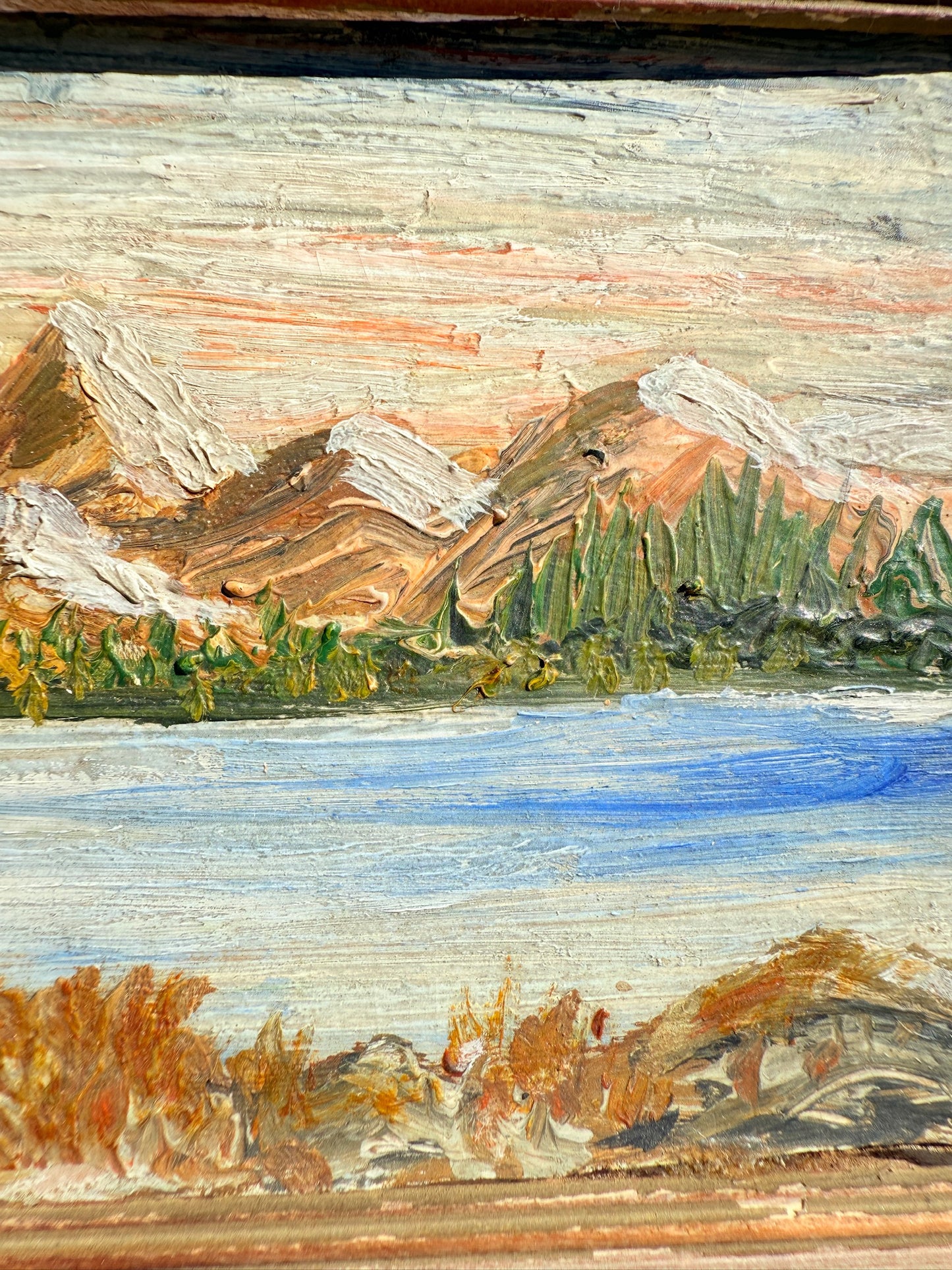 Vintage 1940s Framed Mountain Landscape Oil Painting