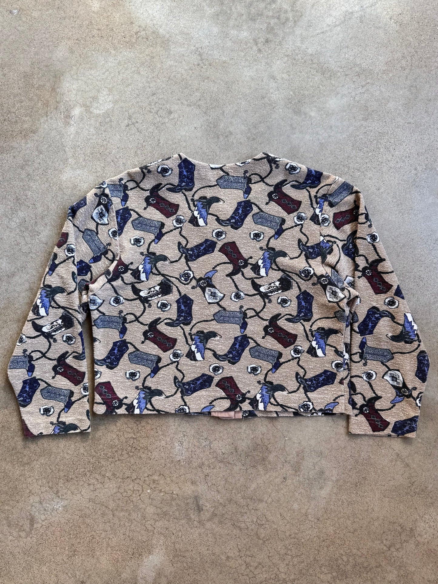 Vintage 1990s Cowboy Boot Printed Button-Up Cardigan | Large