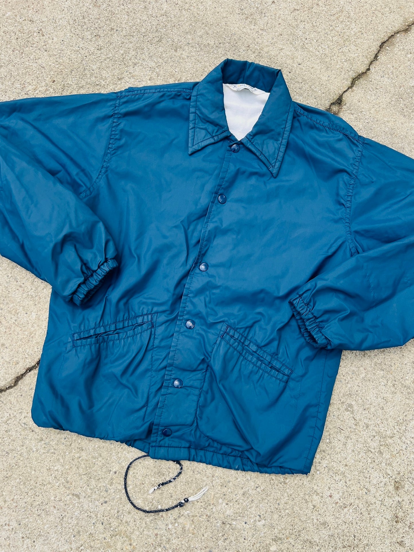 Vintage 1980s Worthington High School Cardinal Patch Navy Windbreaker Jacket | XS
