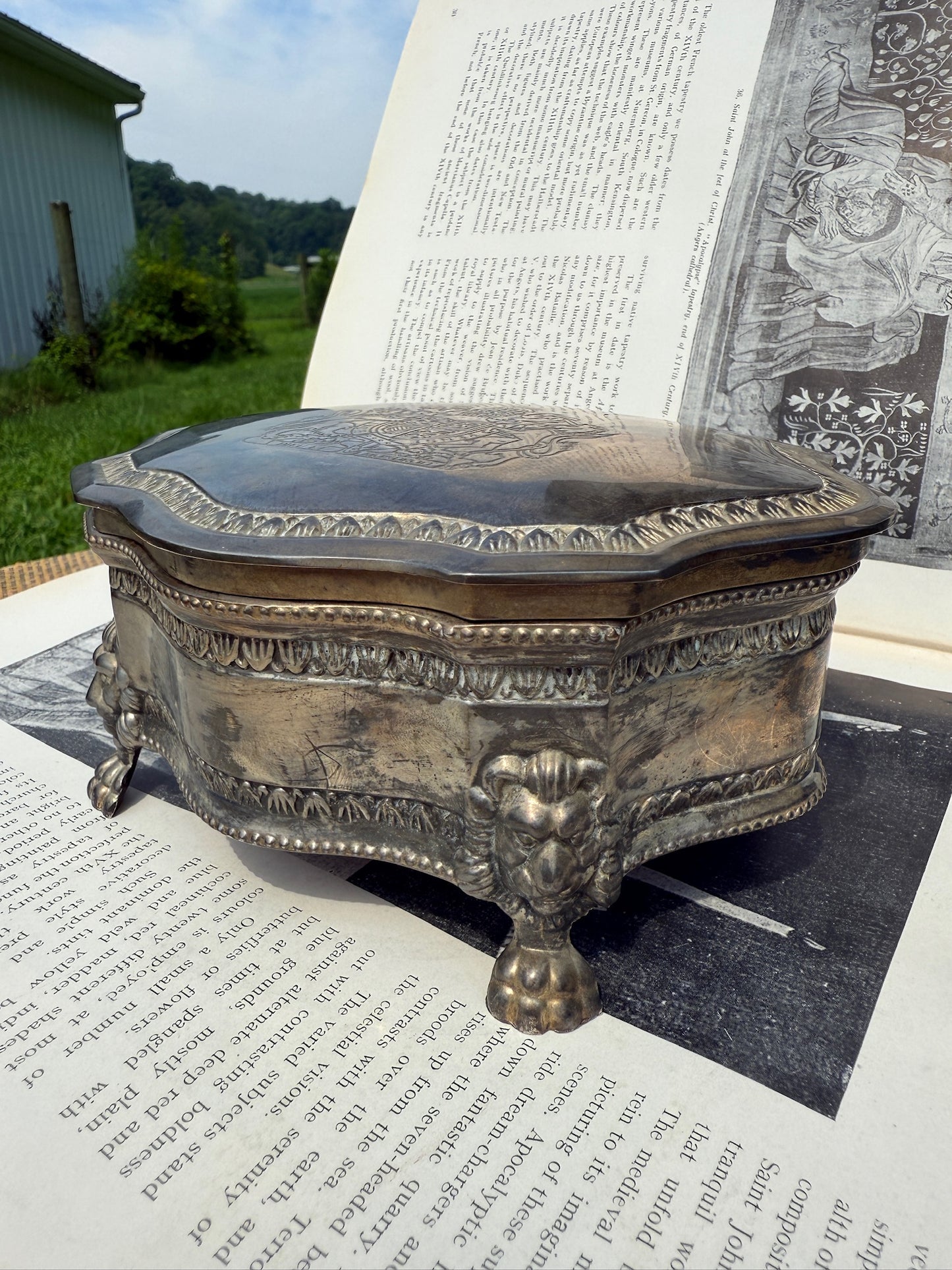 Vintage 1950s Silver-Plated Velvet Lined Trinket Box