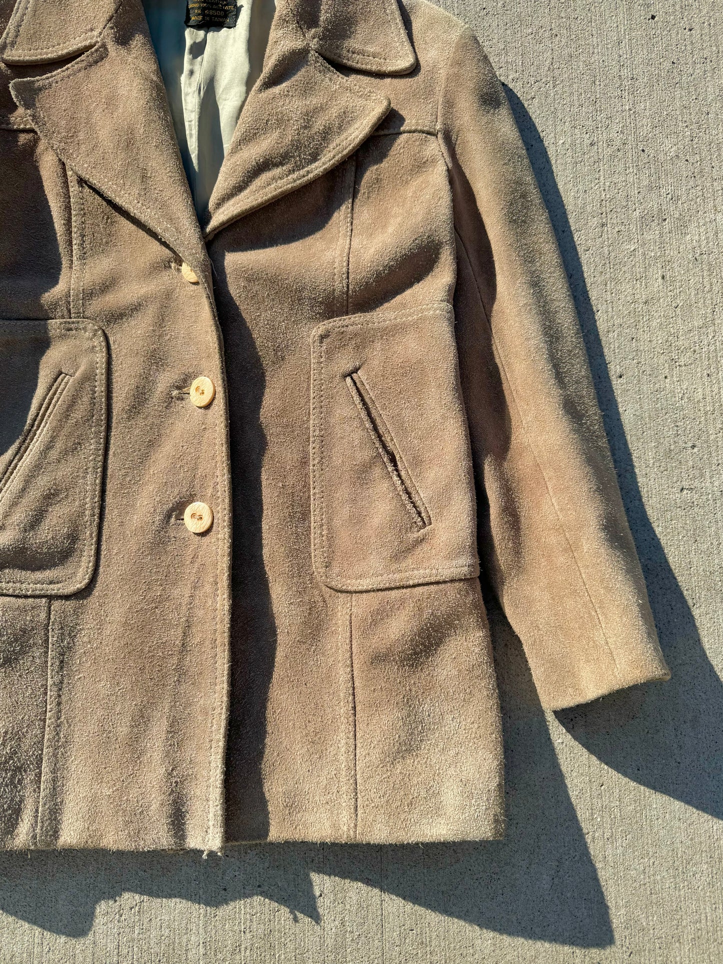Vintage 1970s Neutral Suede Leather Jacket | Small