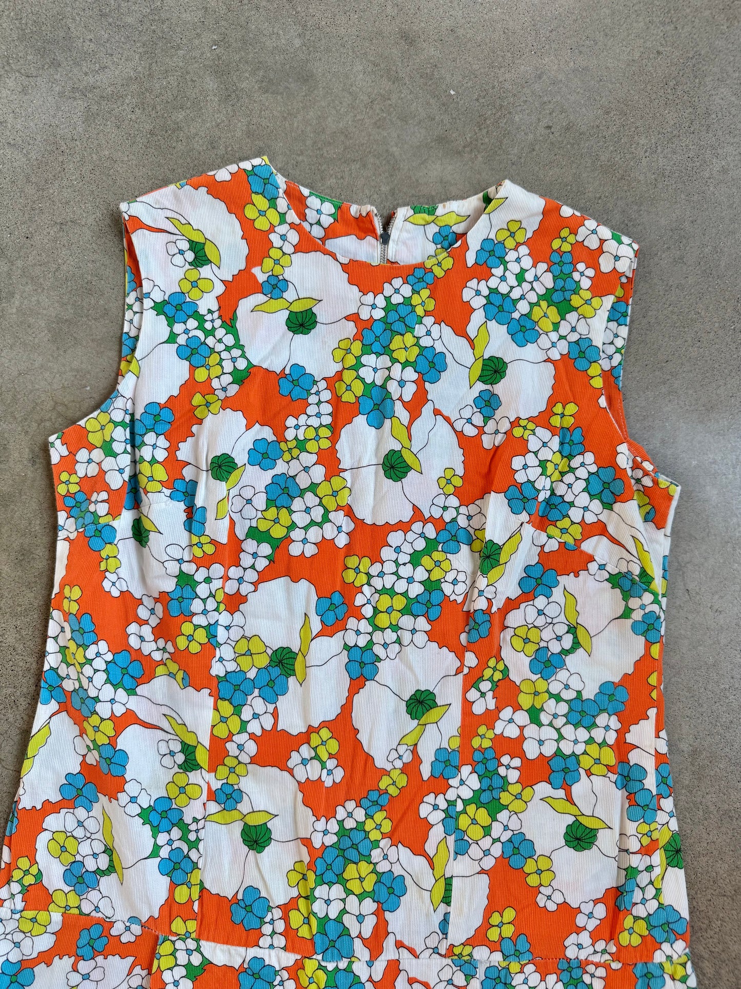 Vintage 1960s Orange Floral Drop Waist Skort Dress | Large