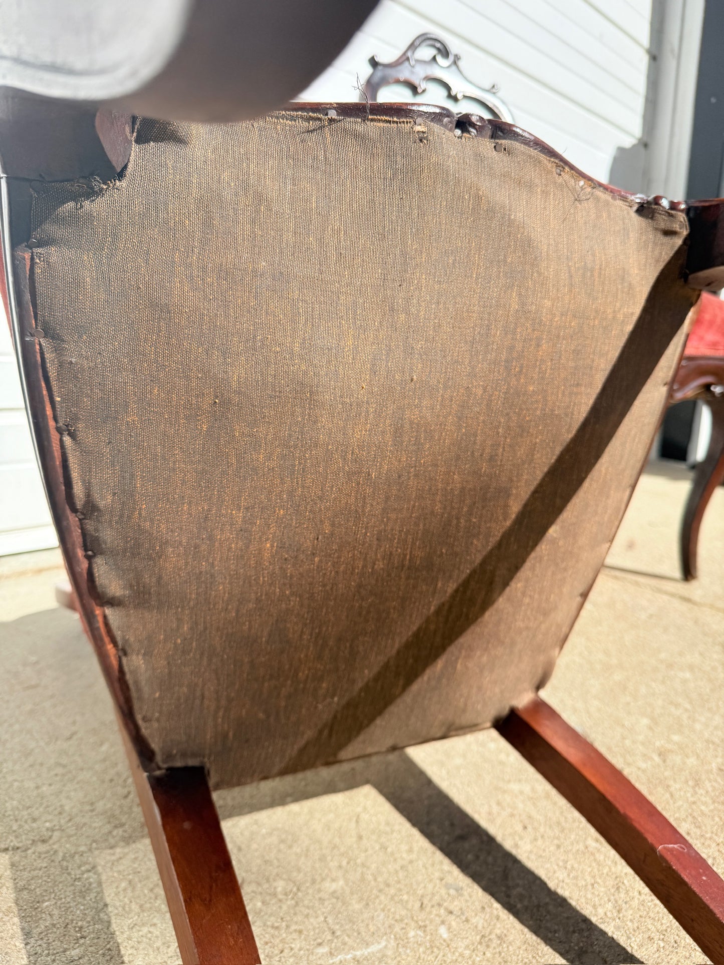 Antique 1900s Red Velvet Carved Rosewood Balloon Back Chairs | Set of 2