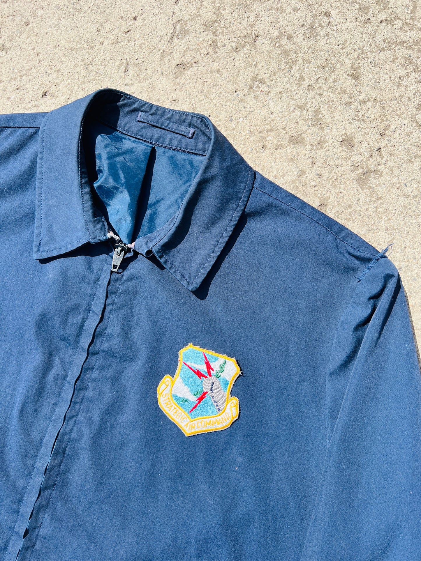 Vintage 1970s Blue Strategic Air Command Patched Jacket | L/XL