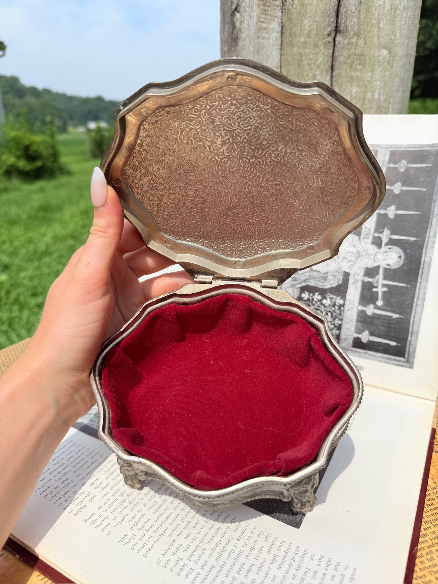 Vintage 1950s Silver-Plated Velvet Lined Trinket Box