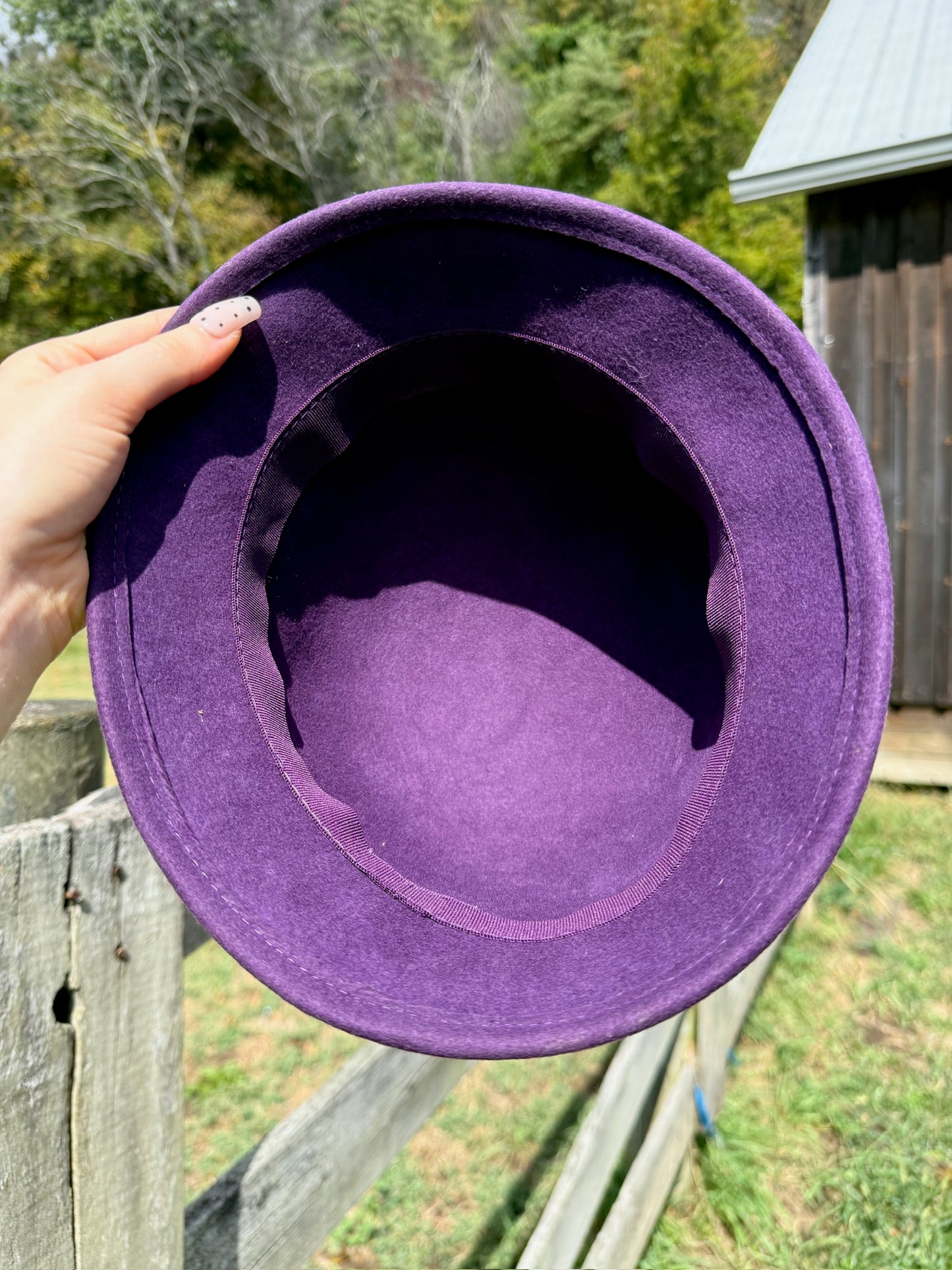 Vintage 1980s Purple Wool Cloche Bow Hat