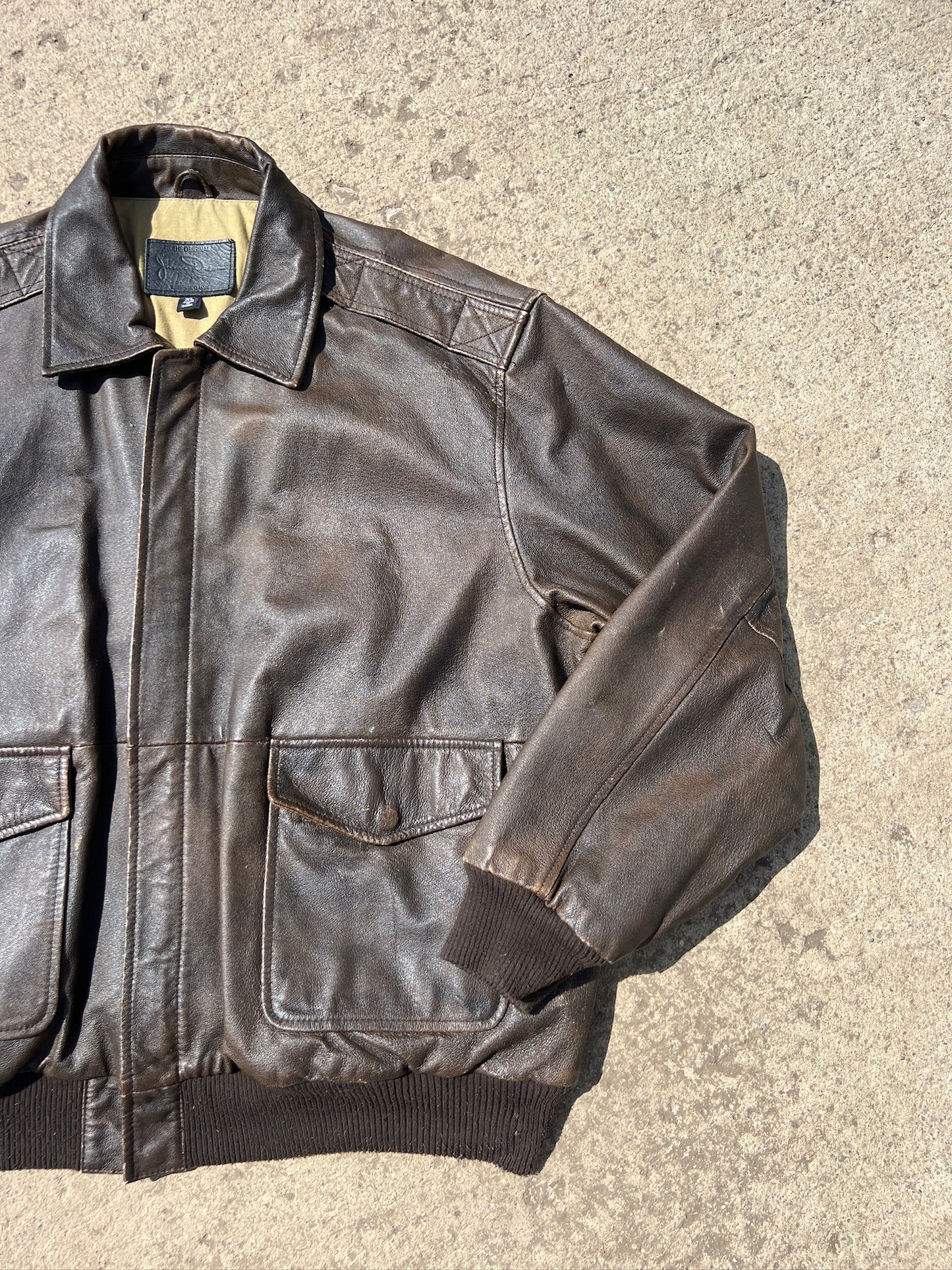 Vintage 1990s James Dean Brown Leather Bomber Jacket | XL